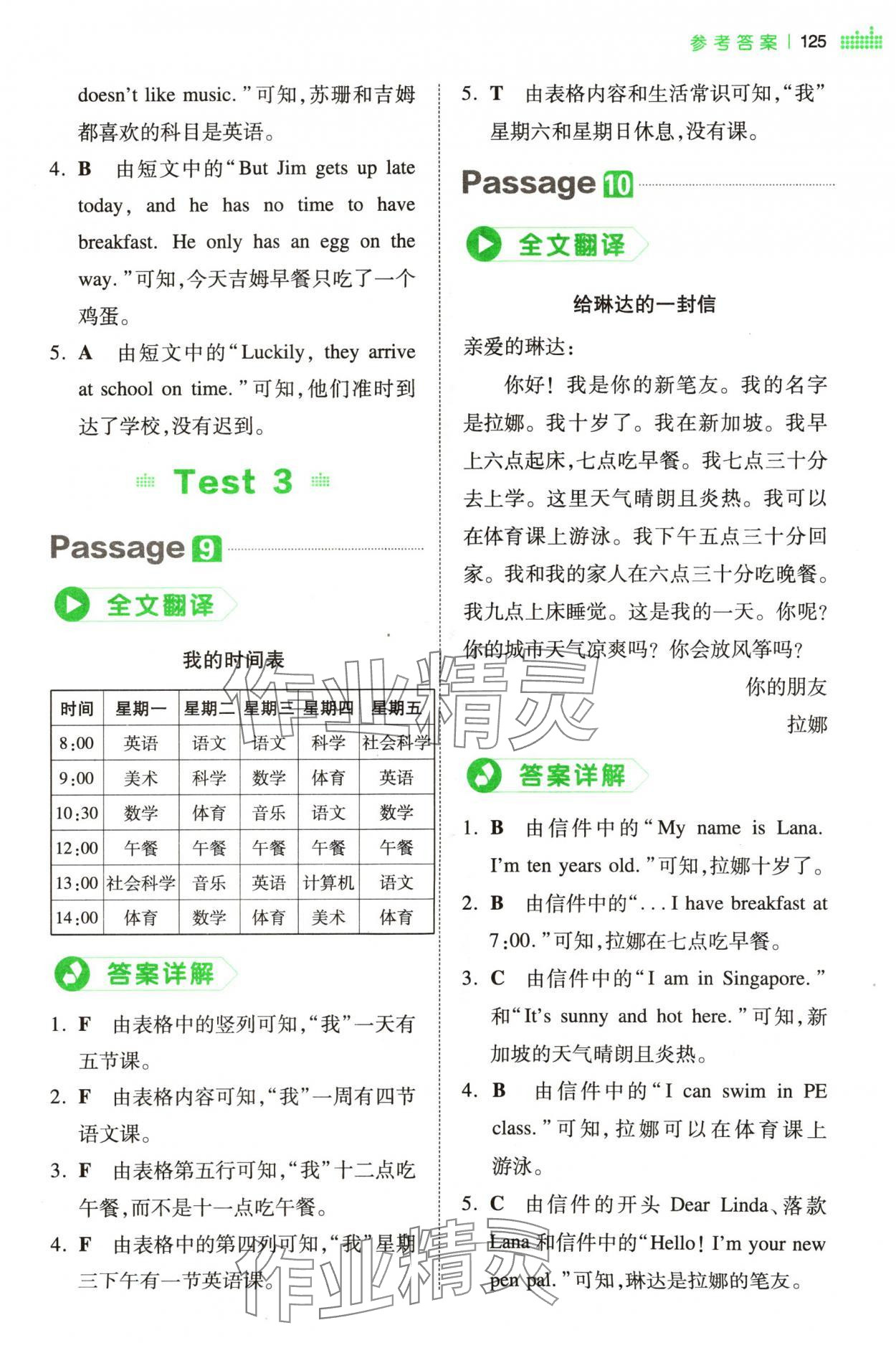 2024年一本小学英语阅读真题80篇四年级 参考答案第5页