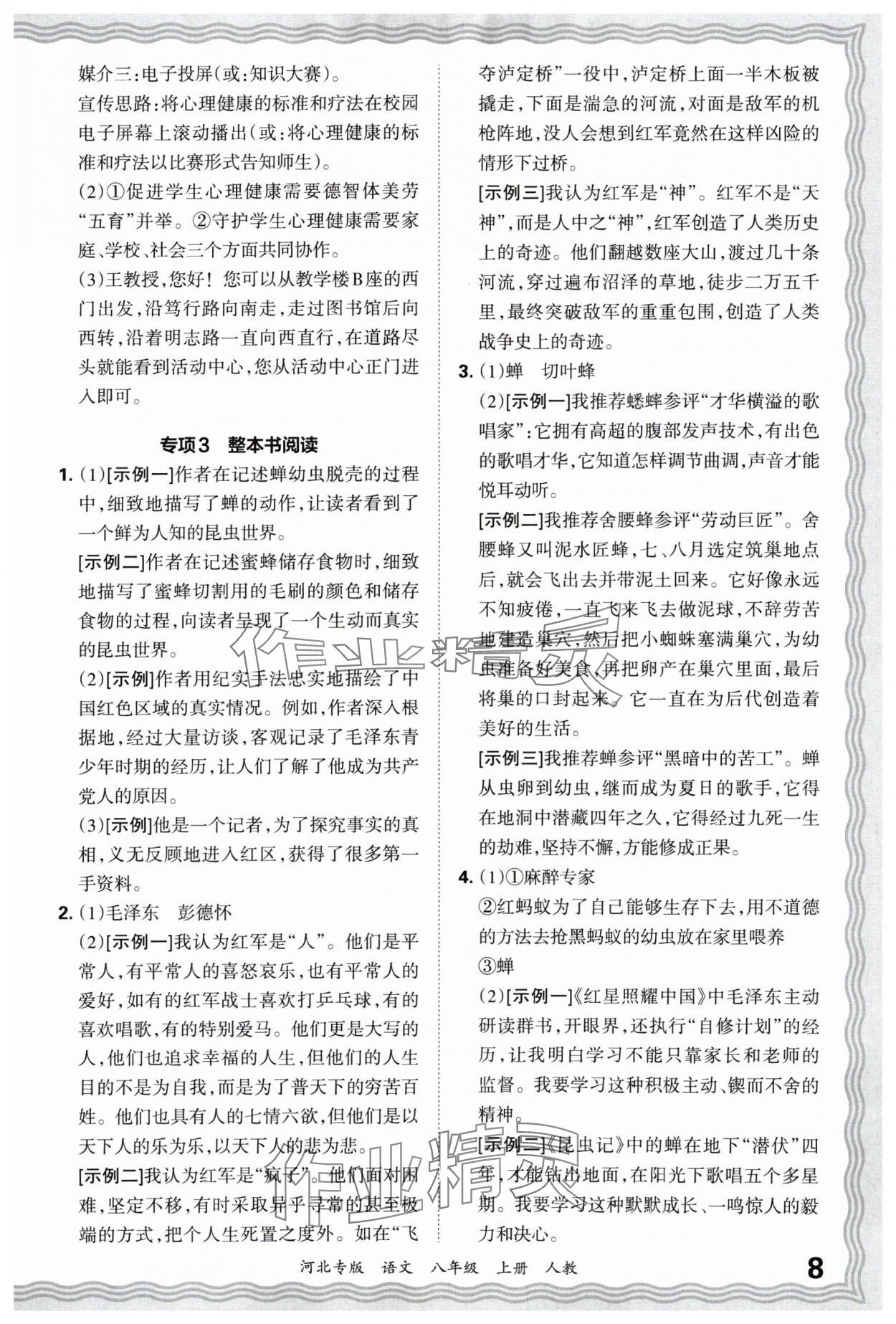 2024年王朝霞各地期末试卷精选八年级语文上册人教版河北专版&nbsp;参考答案第8页