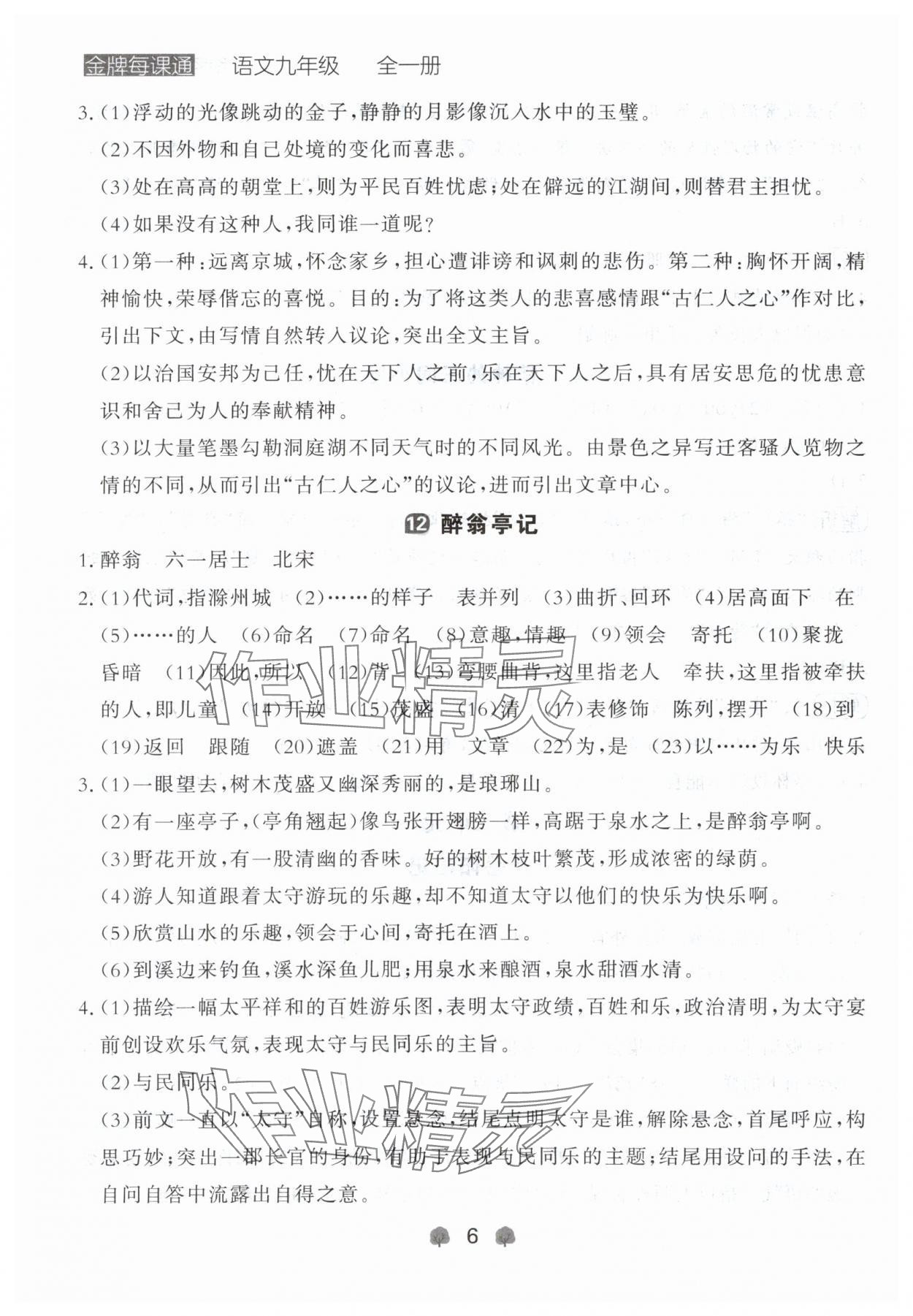 2024年点石成金金牌每课通九年级语文全一册人教版辽宁专版&nbsp;参考答案第6页