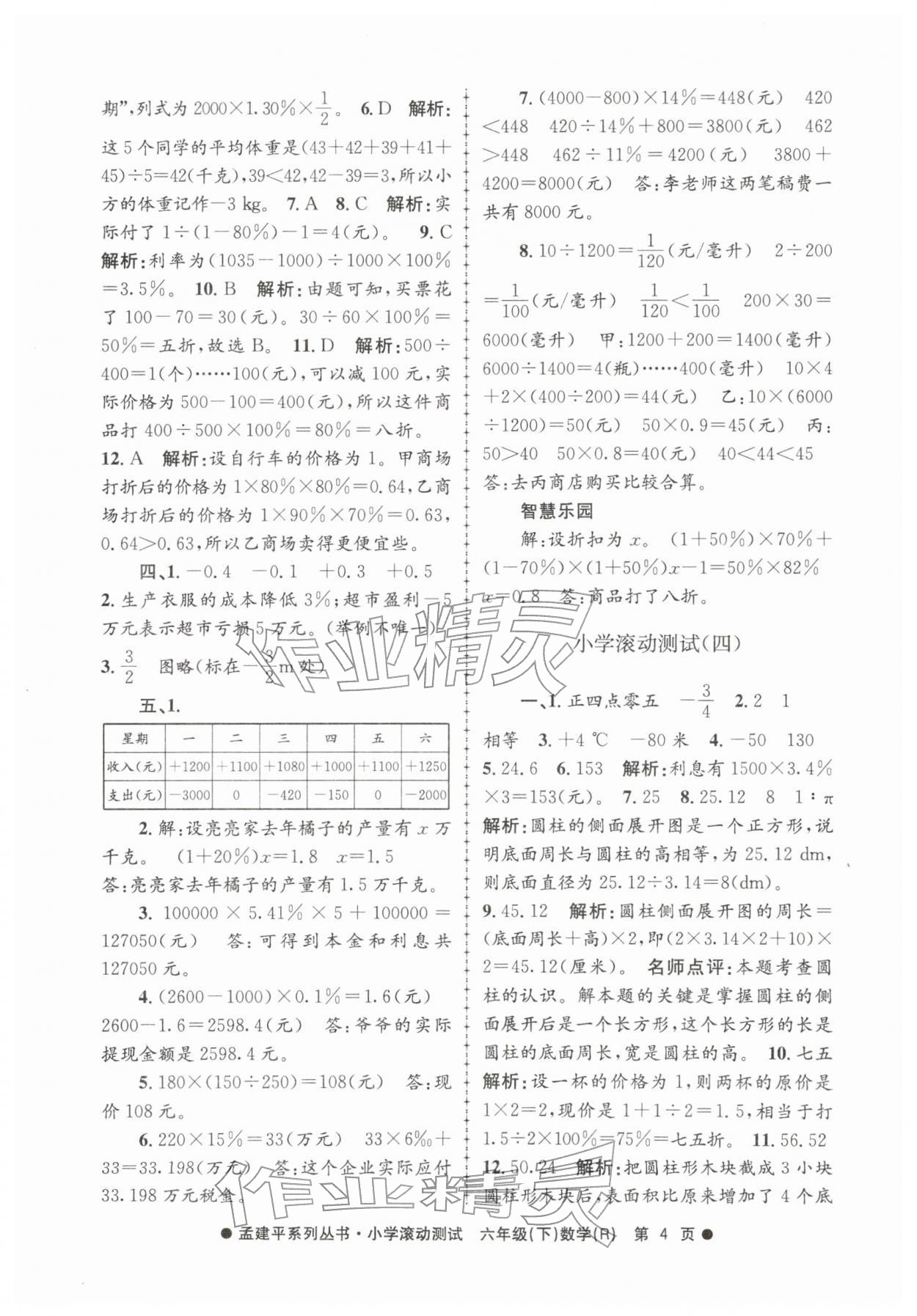 2026年孟建平小学滚动测试六年级数学下册人教版&nbsp;第4页