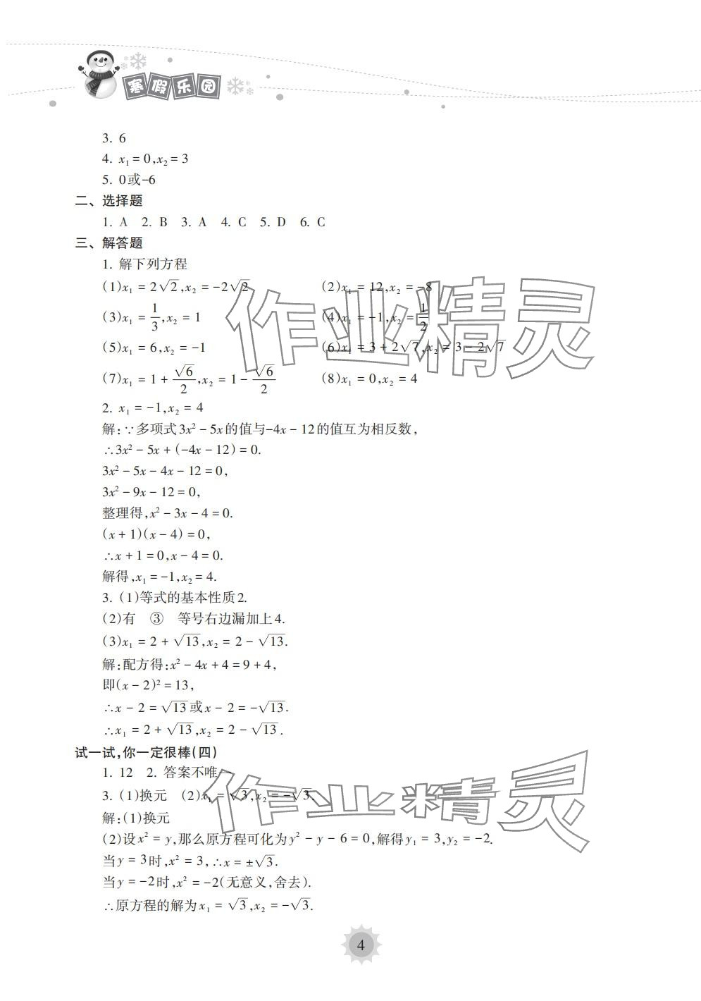 2024年寒假乐园海南出版社九年级数学华师大版&nbsp;第4页