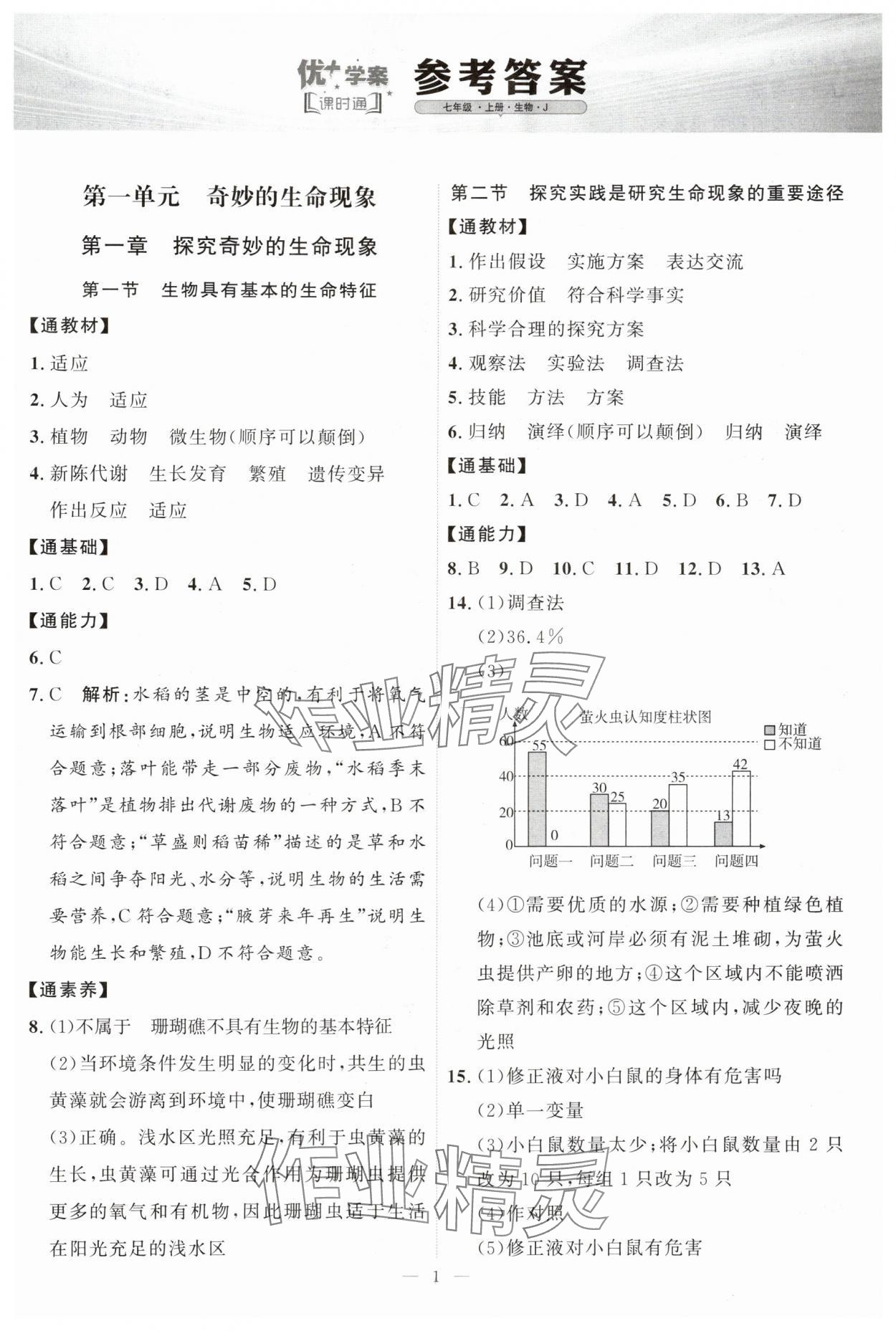 2024年优加学案课时通七年级生物上册济南版&nbsp;第1页