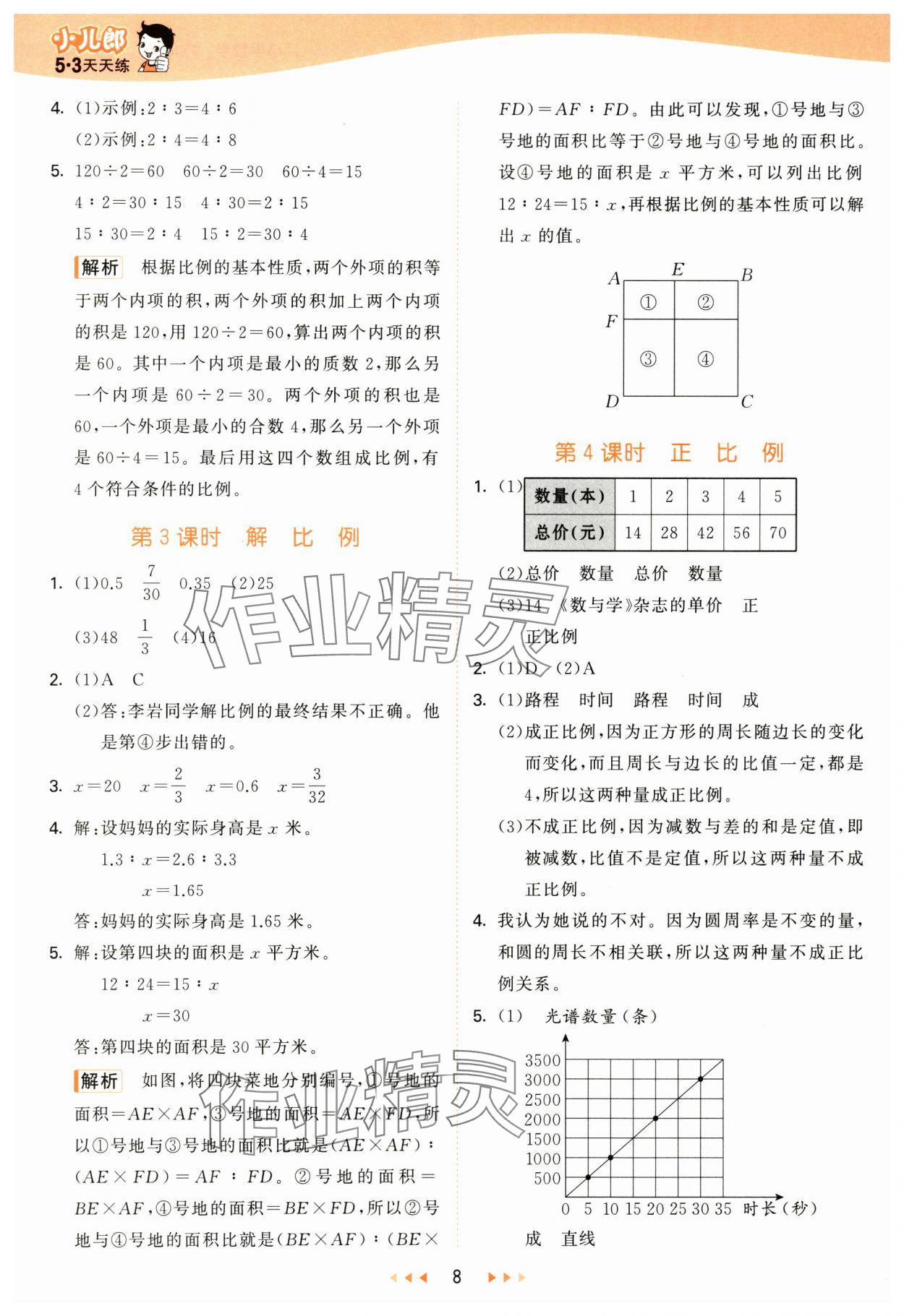2025年53天天练六年级数学下册青岛版&nbsp;参考答案第8页
