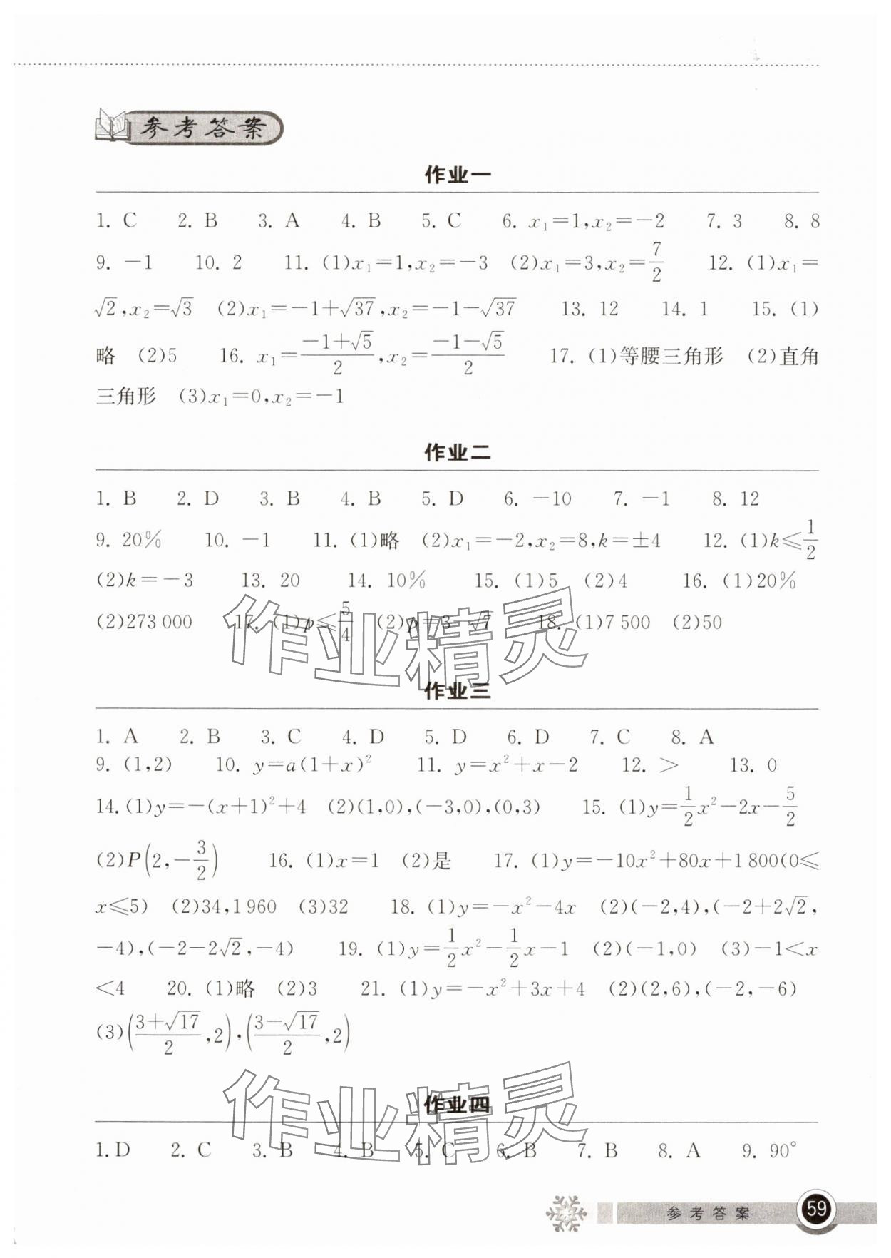 2025年长江作业本寒假作业湖北教育出版社九年级数学&nbsp;第1页