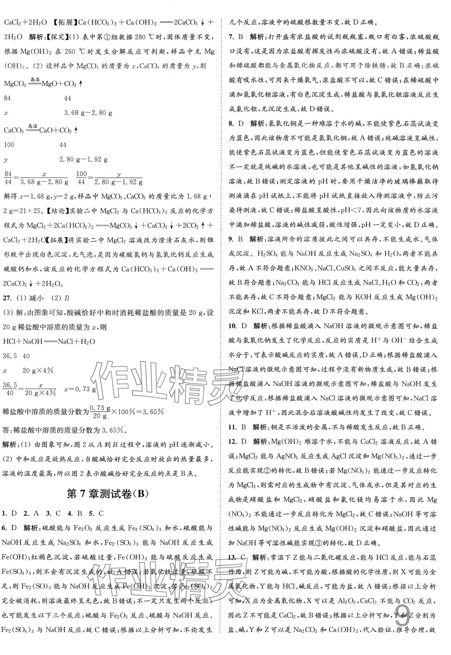 2024年江苏密卷九年级化学下册沪教版&nbsp;第9页