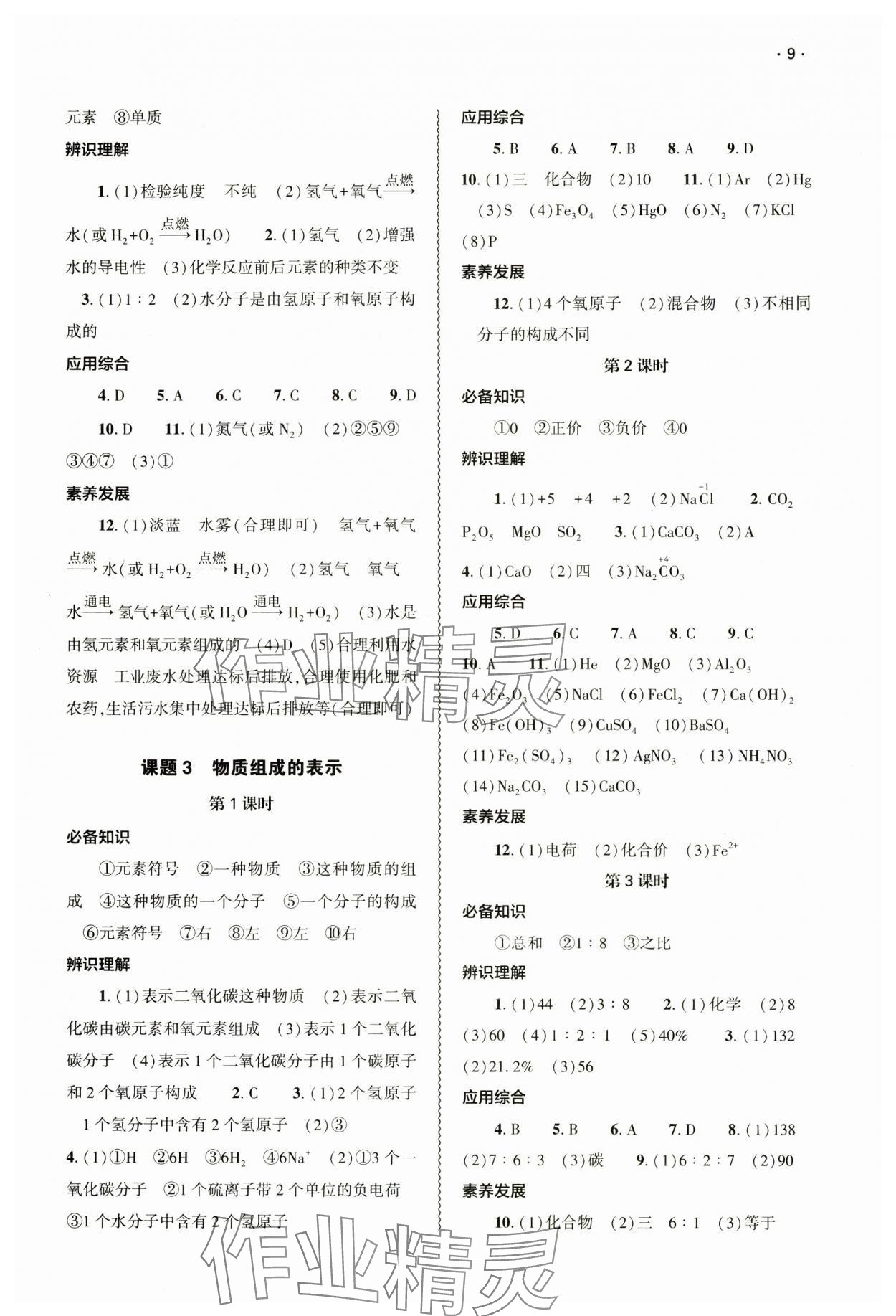 2024年基础训练大象出版社九年级化学全一册人教版&nbsp;参考答案第9页
