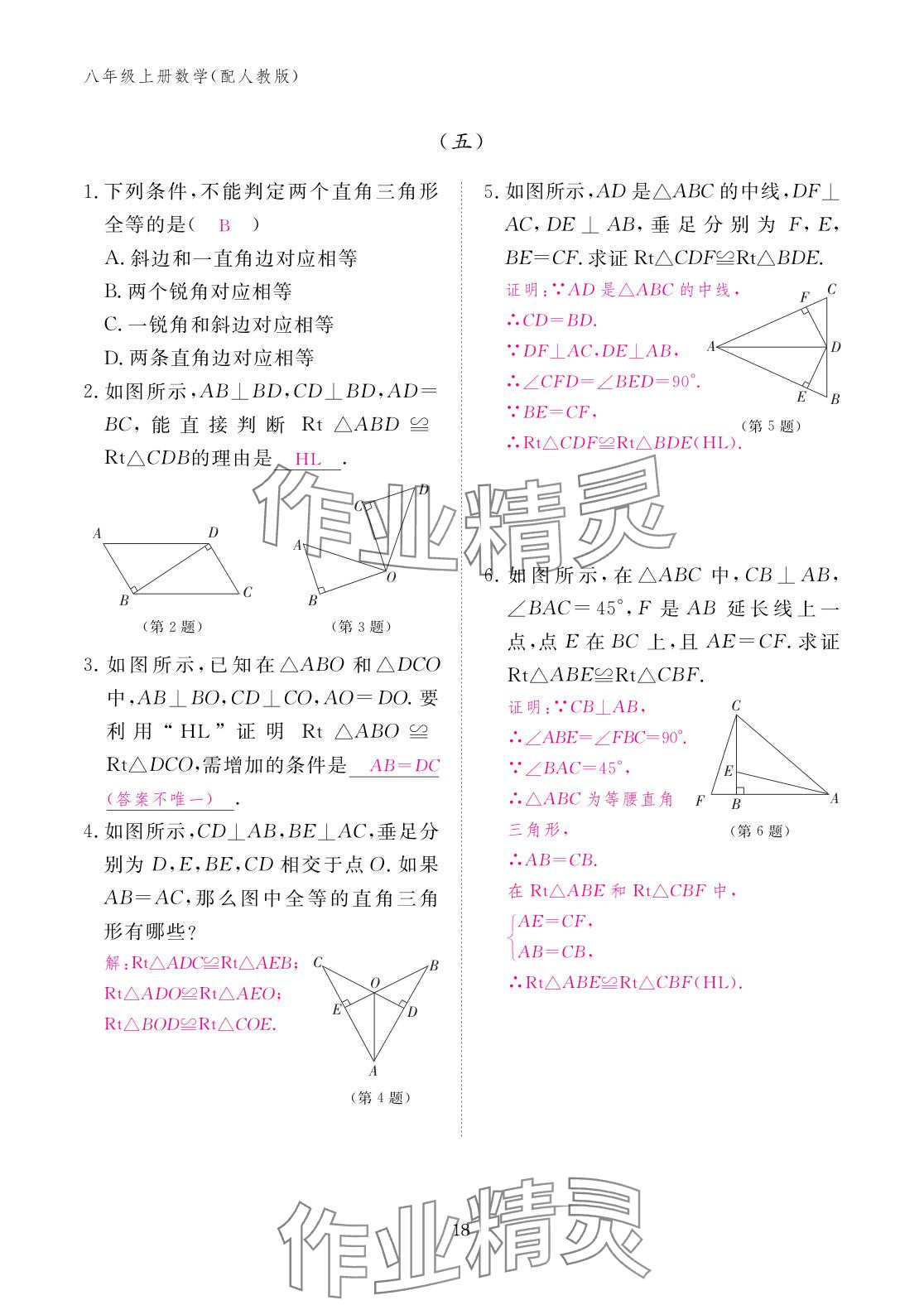 2025年作业本江西教育出版社八年级数学上册人教版&nbsp;参考答案第18页