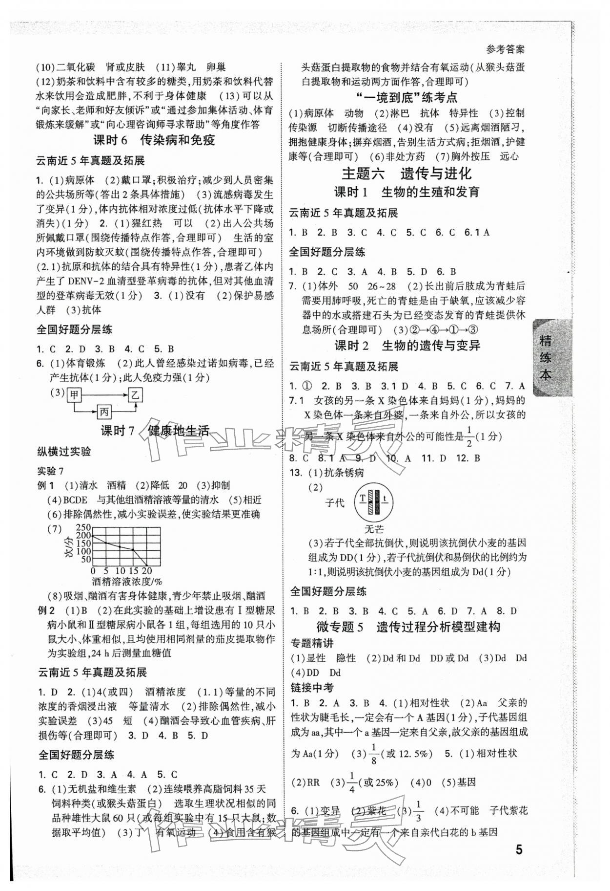 2026年万唯中考试题研究生物云南专版&nbsp;参考答案第5页