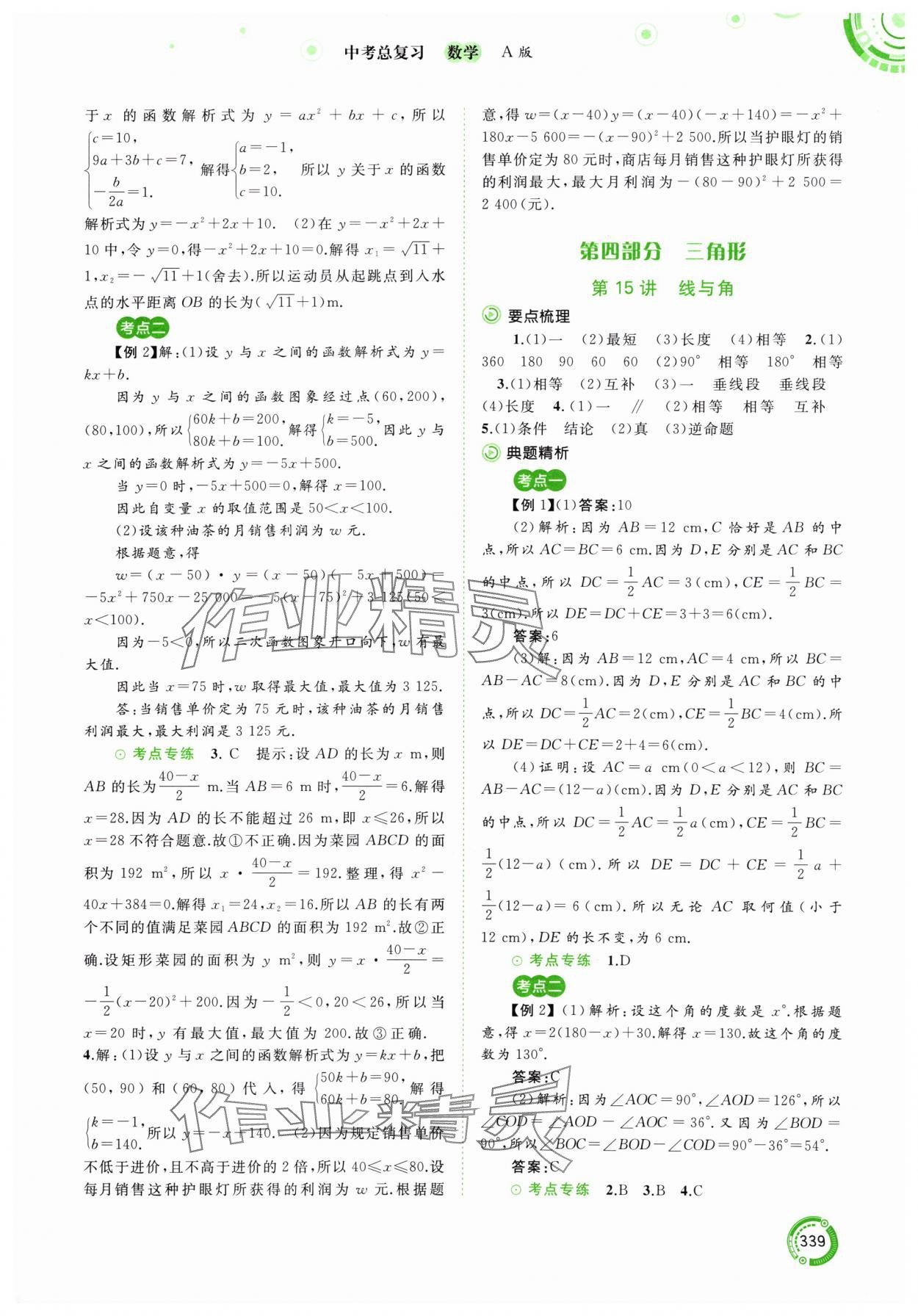 2024年中考先锋中考总复习九年级数学人教版&nbsp;参考答案第12页