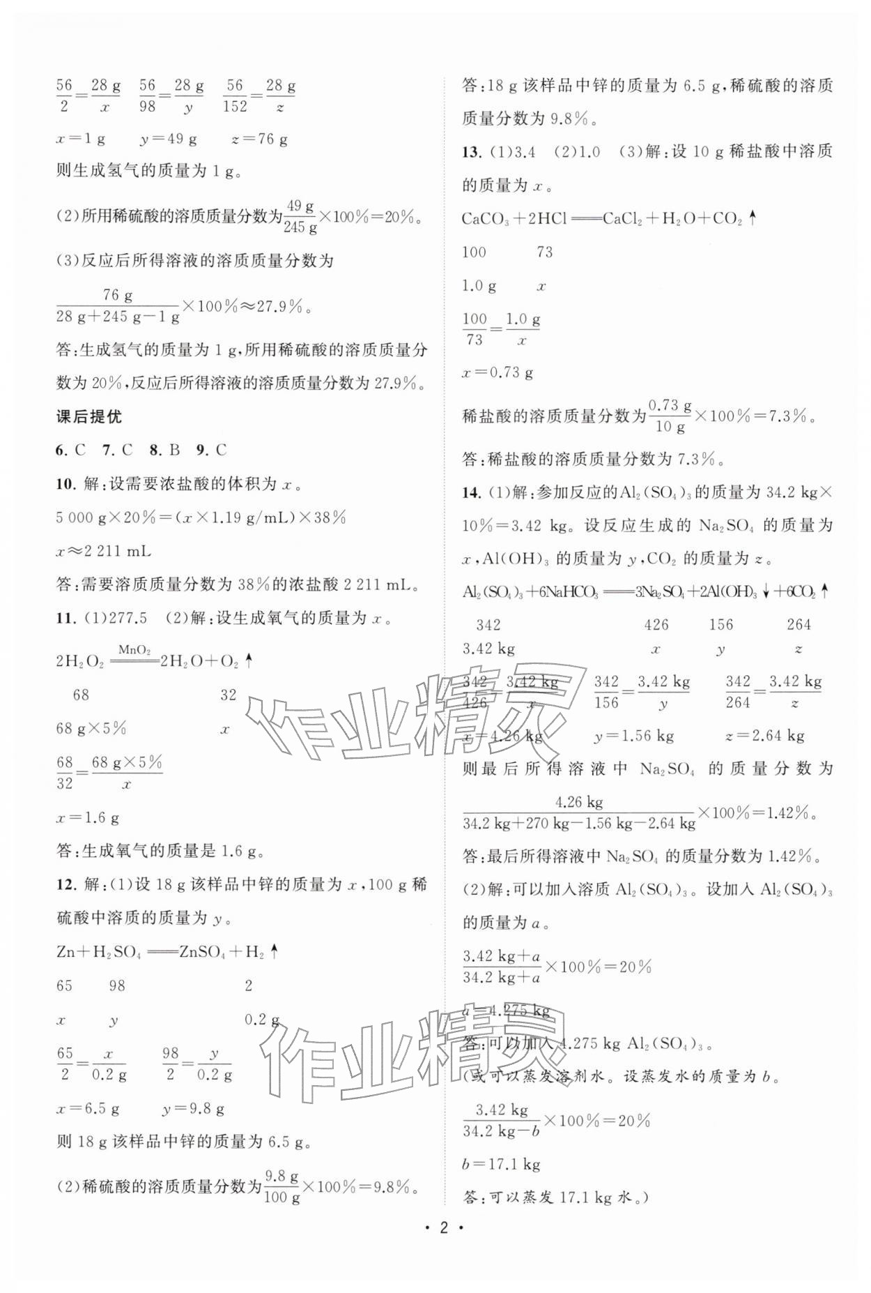 2026年课时提优计划作业本九年级化学下册沪教版&nbsp;第2页