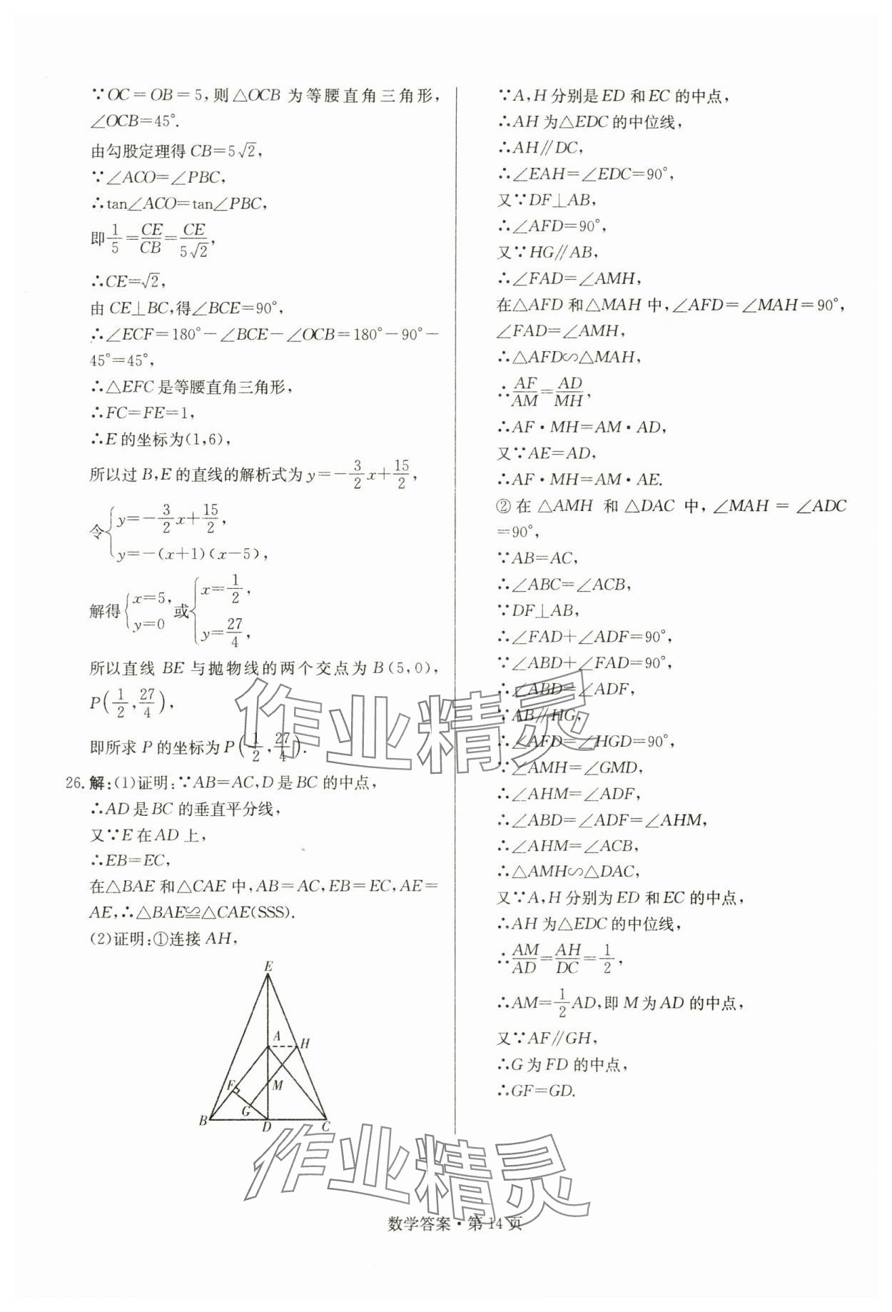 2024年湖南中考必备数学&nbsp;参考答案第14页