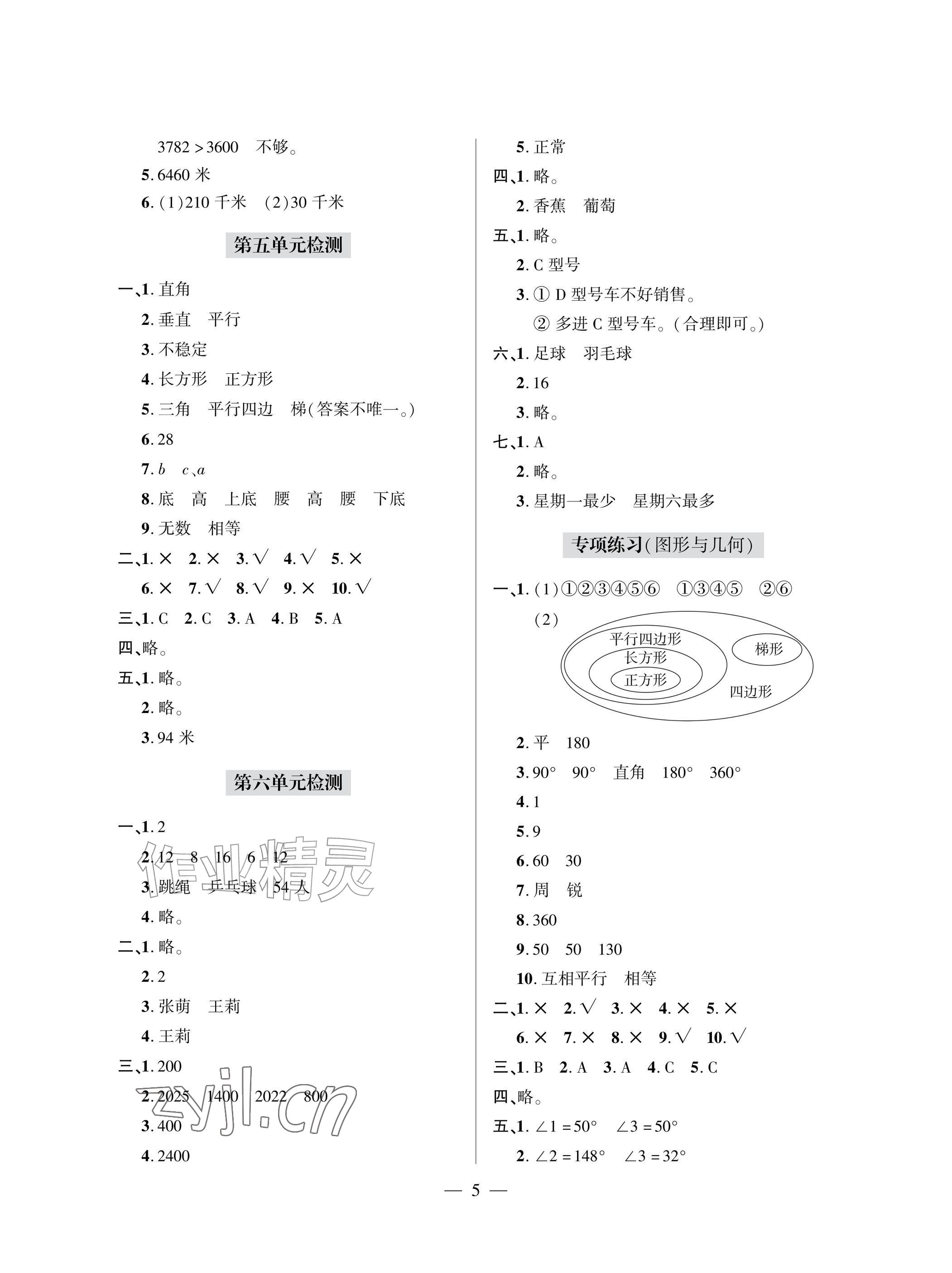 2026年单元自测试卷青岛出版社四年级数学上册人教版&nbsp;参考答案第5页