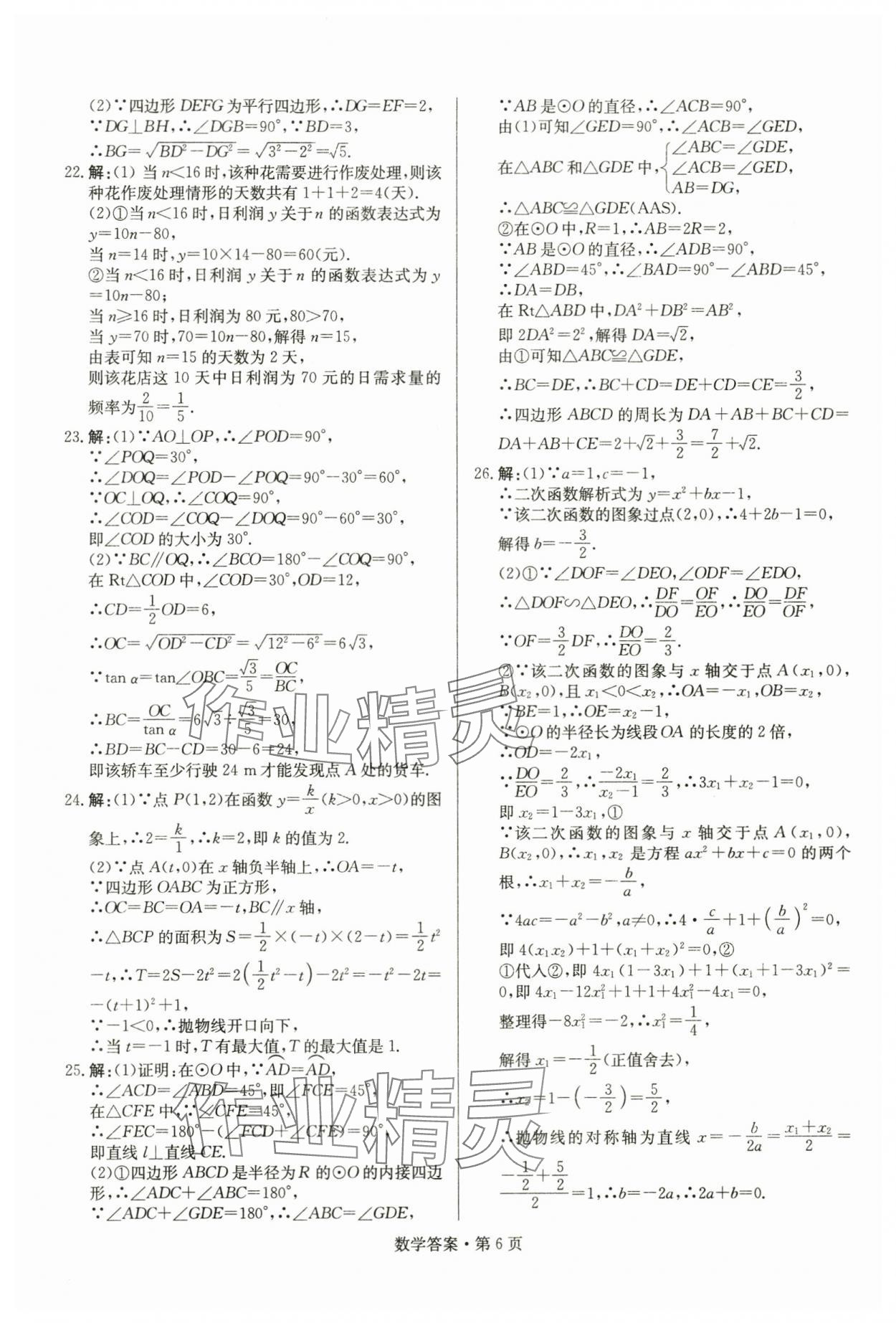 2024年湖南中考必备数学&nbsp;参考答案第6页