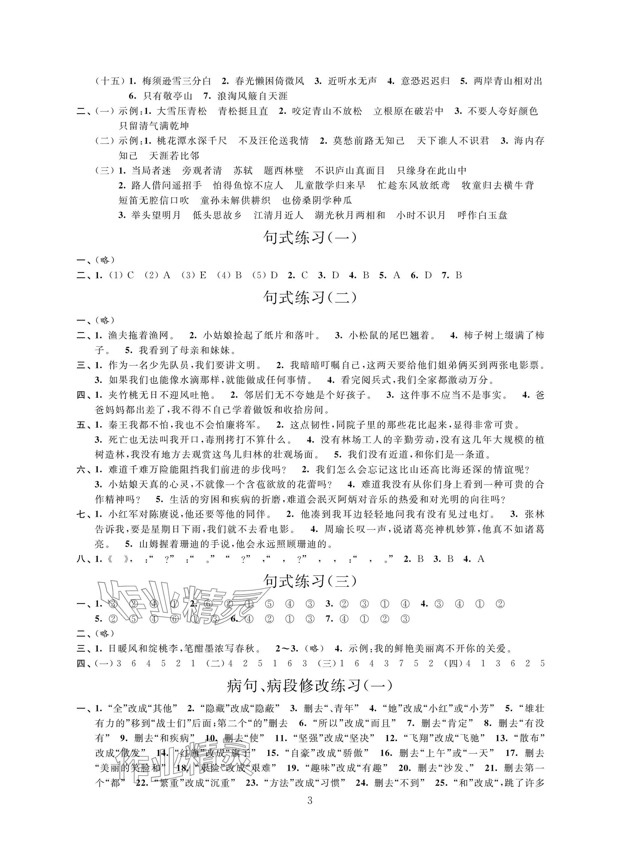 2025年新课标新课程新学案小学总复习语文&nbsp;参考答案第3页
