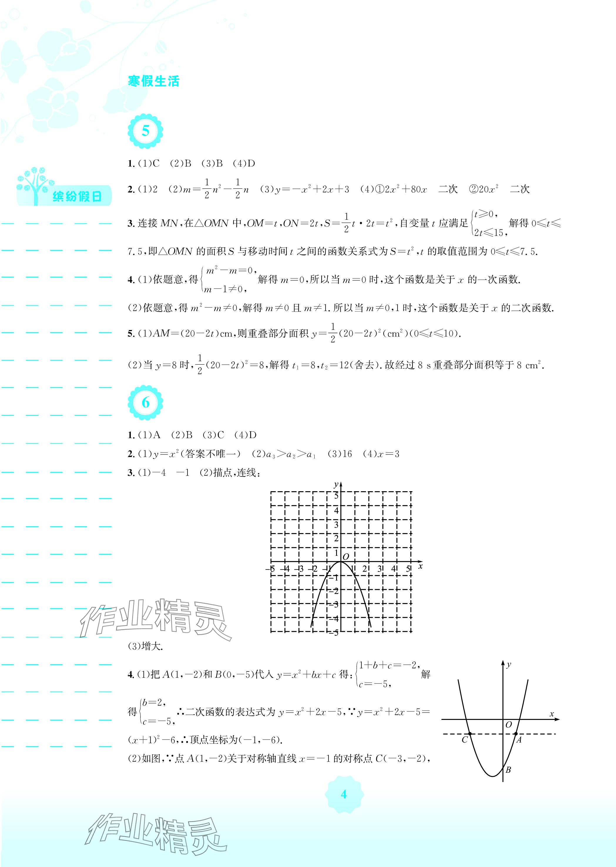 2024年寒假生活九年级数学人教版安徽教育出版社&nbsp;参考答案第4页