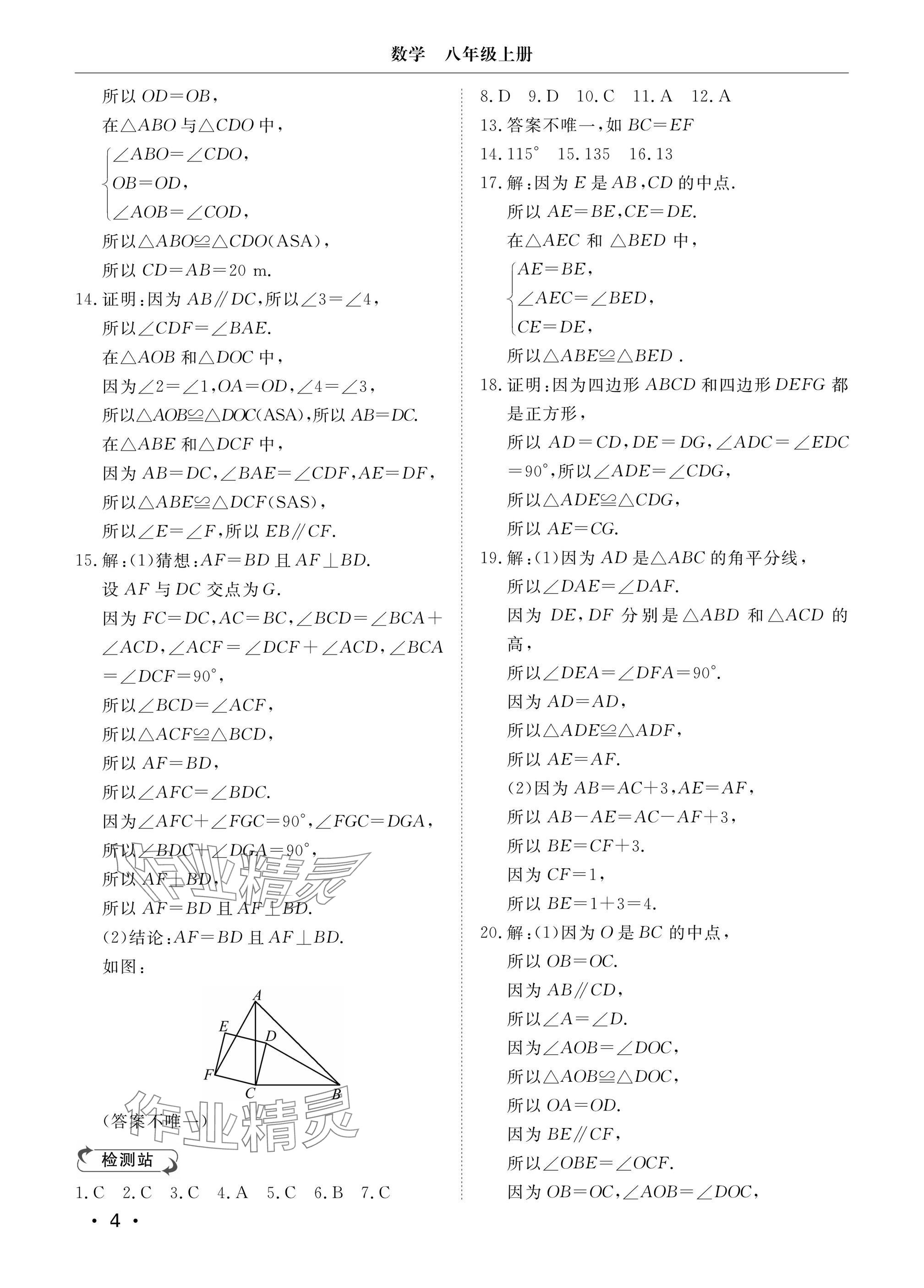 2024年行知天下八年级数学上册青岛版&nbsp;参考答案第4页