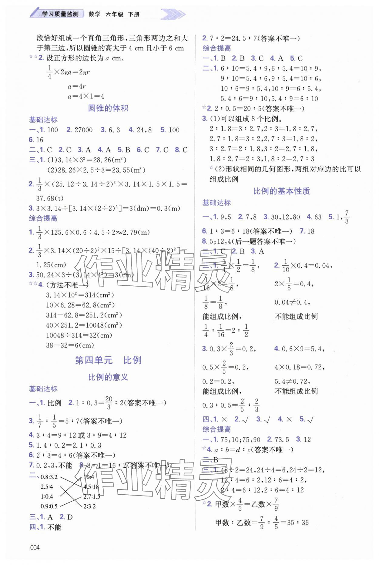 2024年学习质量监测六年级数学下册人教版&nbsp;第4页