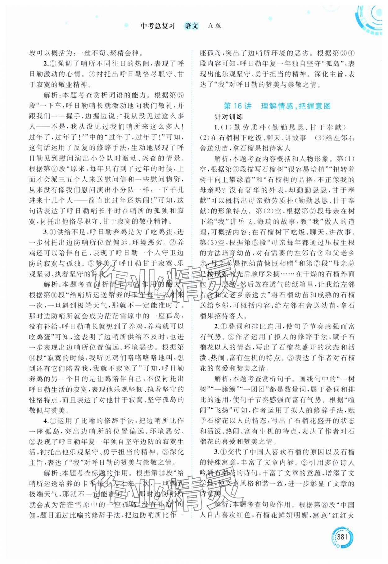 2025年中考先锋中考总复习语文&nbsp;参考答案第6页
