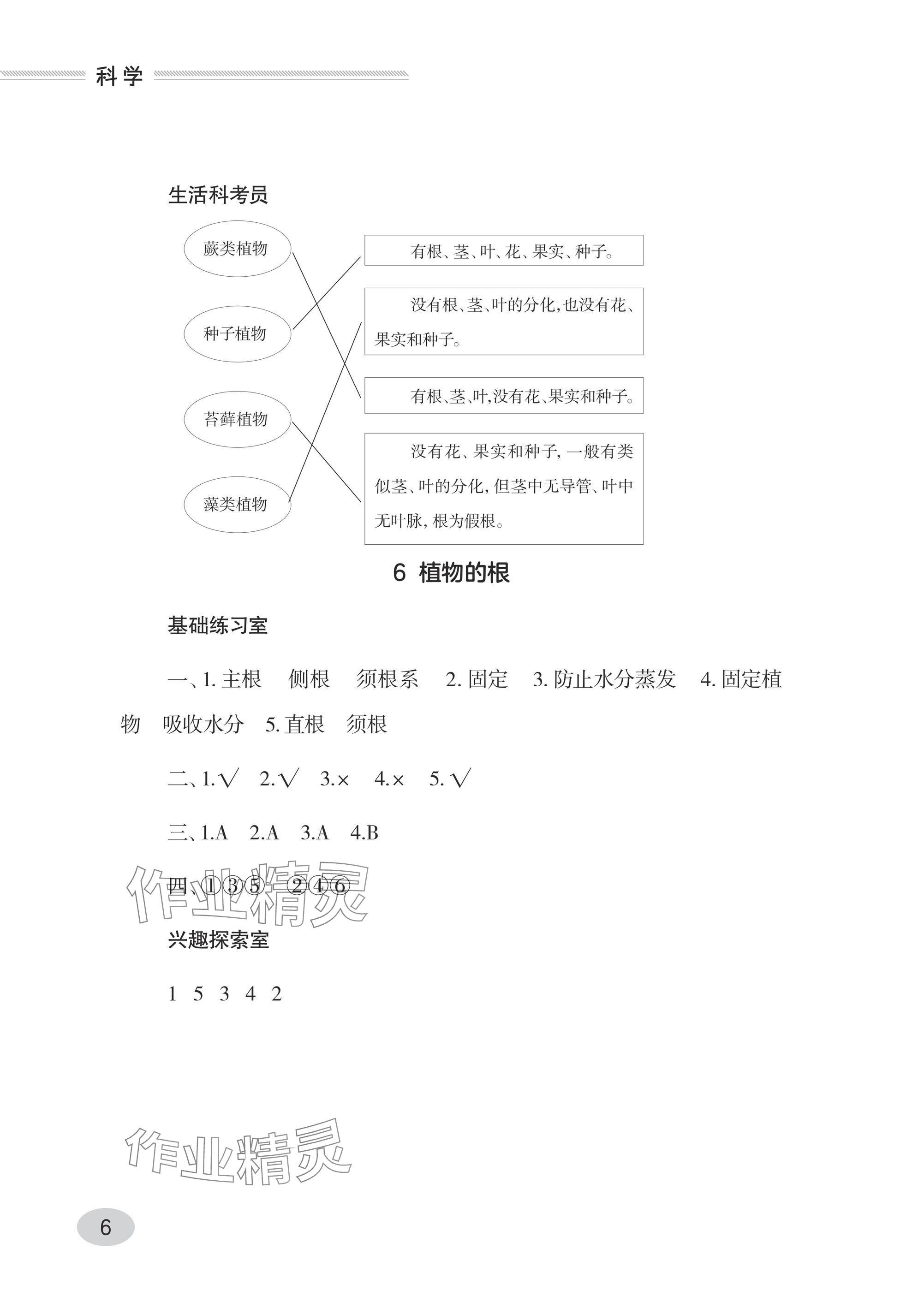 2024年同步练习册青岛出版社三年级科学上册青岛版&nbsp;参考答案第6页