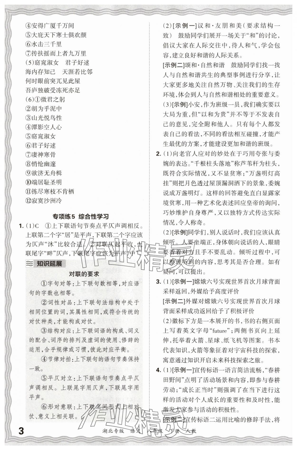 2025年王朝霞各地期末试卷精选八年级语文下册人教版湖北专版&nbsp;参考答案第3页