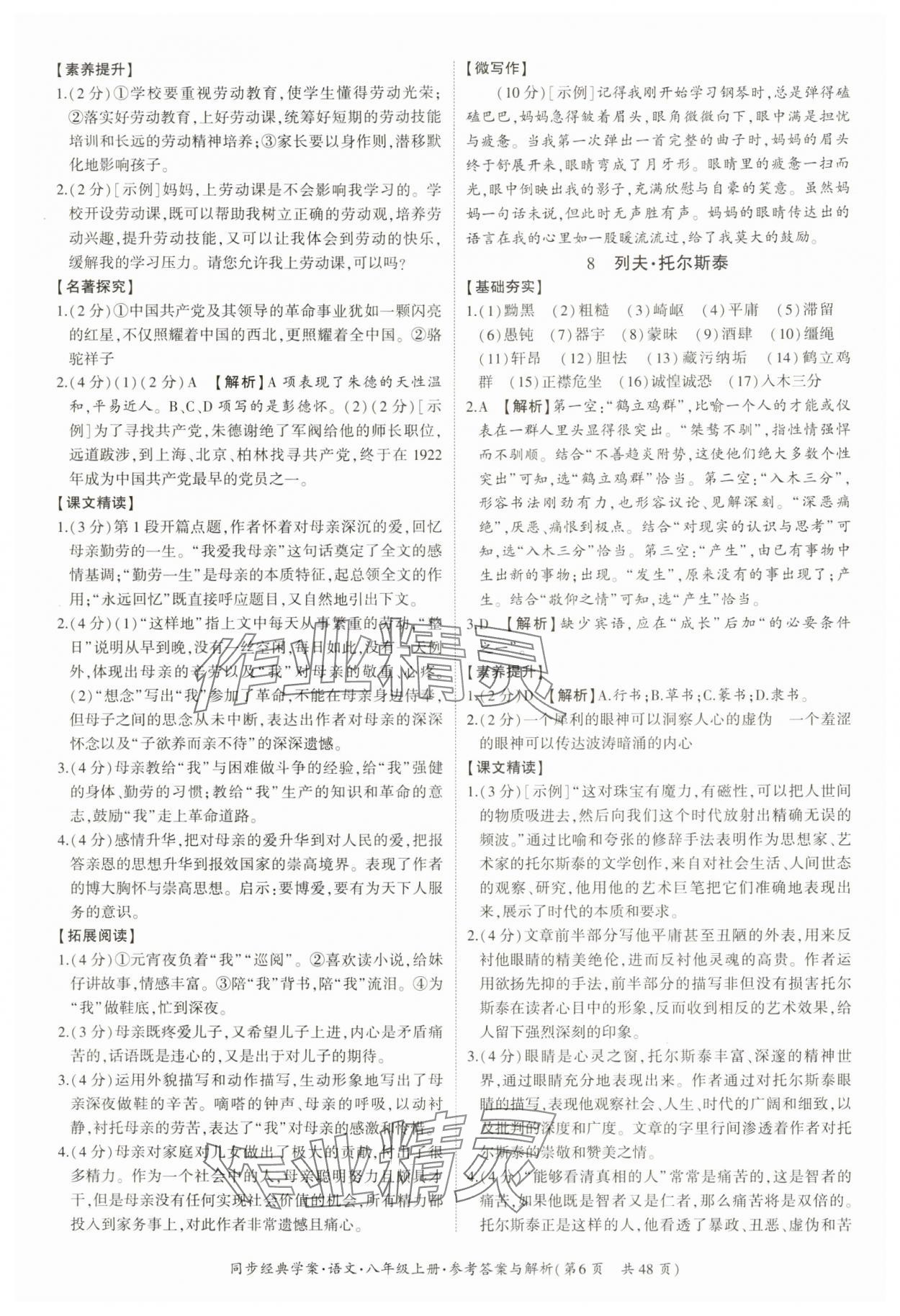 2024年同步经典学案八年级语文上册人教版&nbsp;第6页