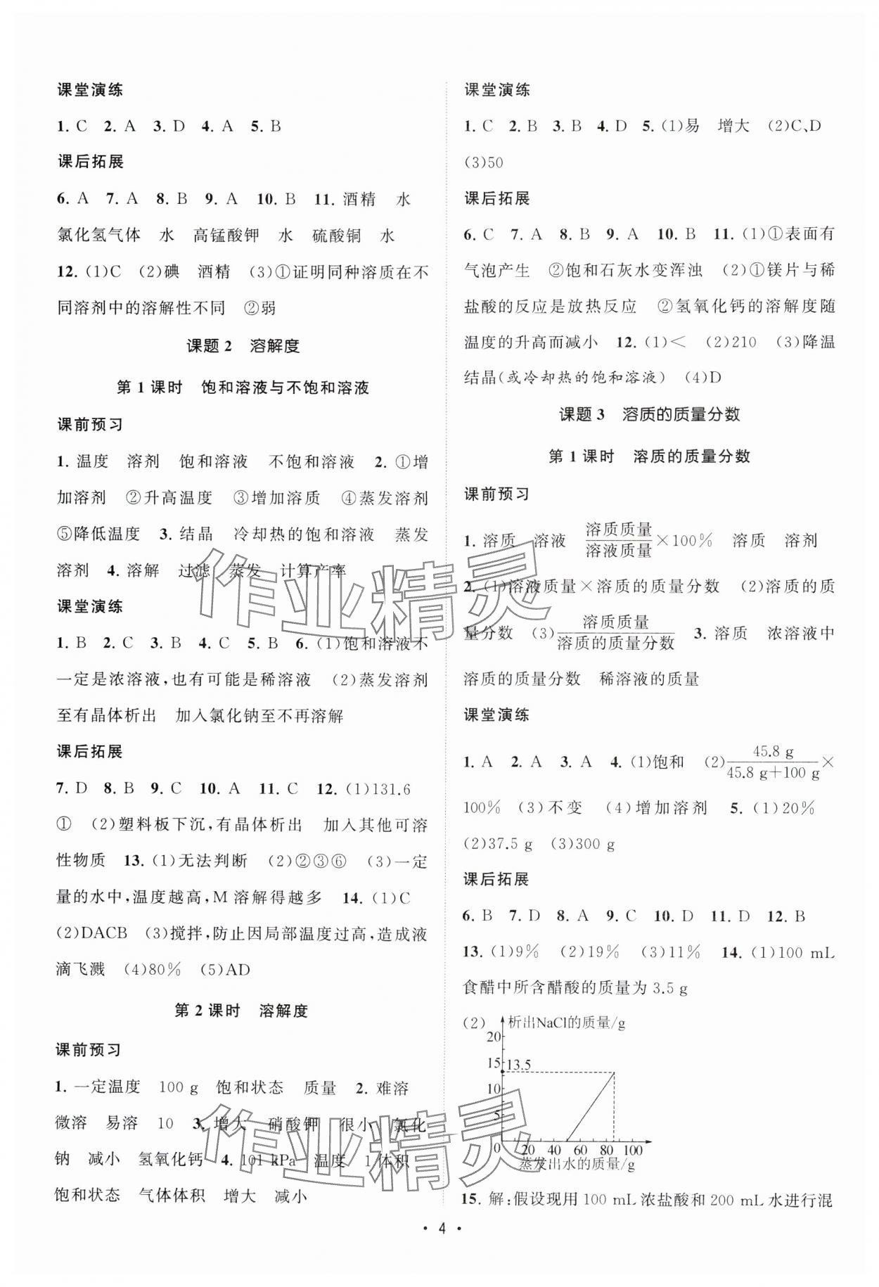 2025年课时提优计划作业本九年级化学下册人教版&nbsp;参考答案第4页