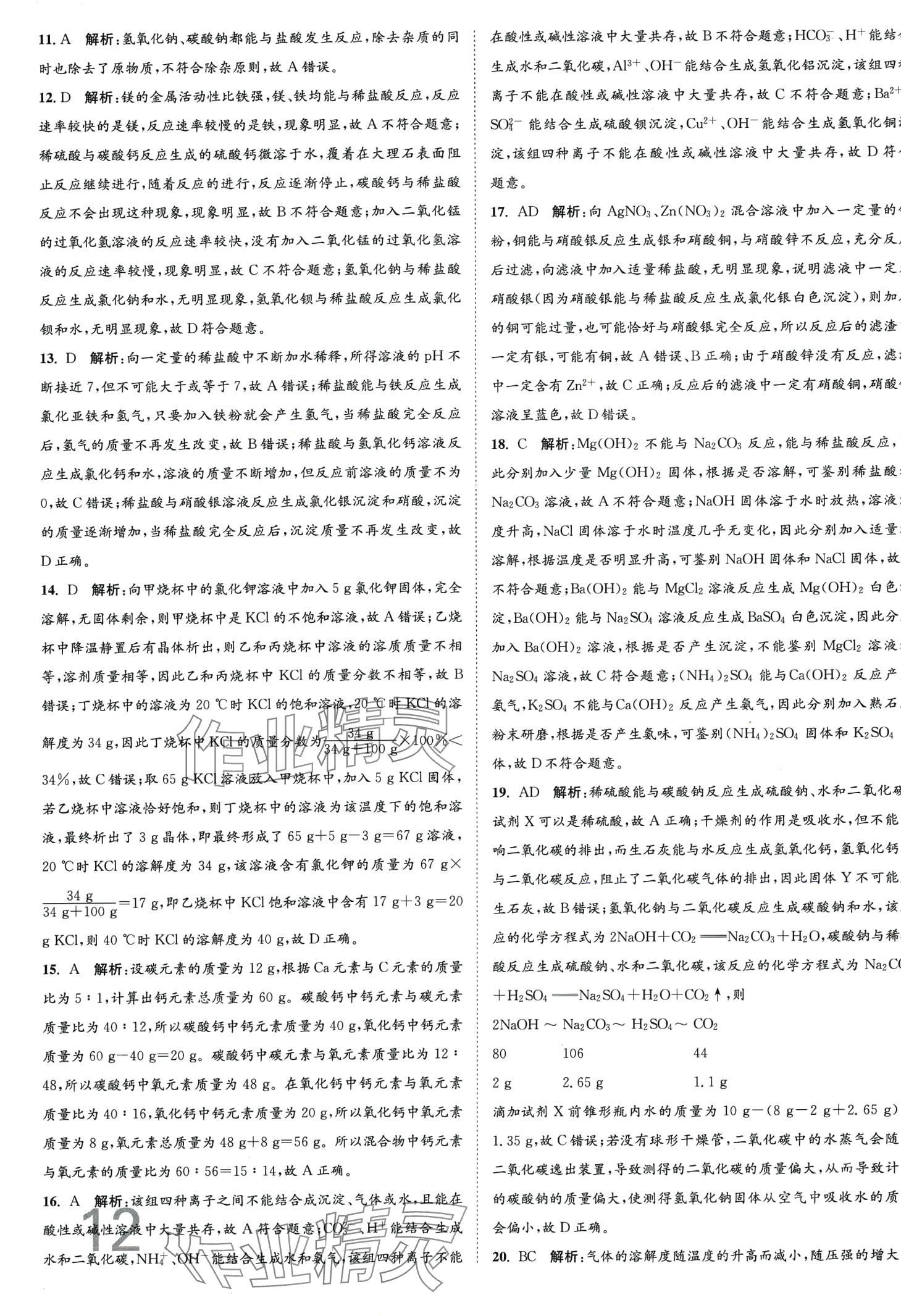 2024年江苏密卷九年级化学下册沪教版&nbsp;第12页
