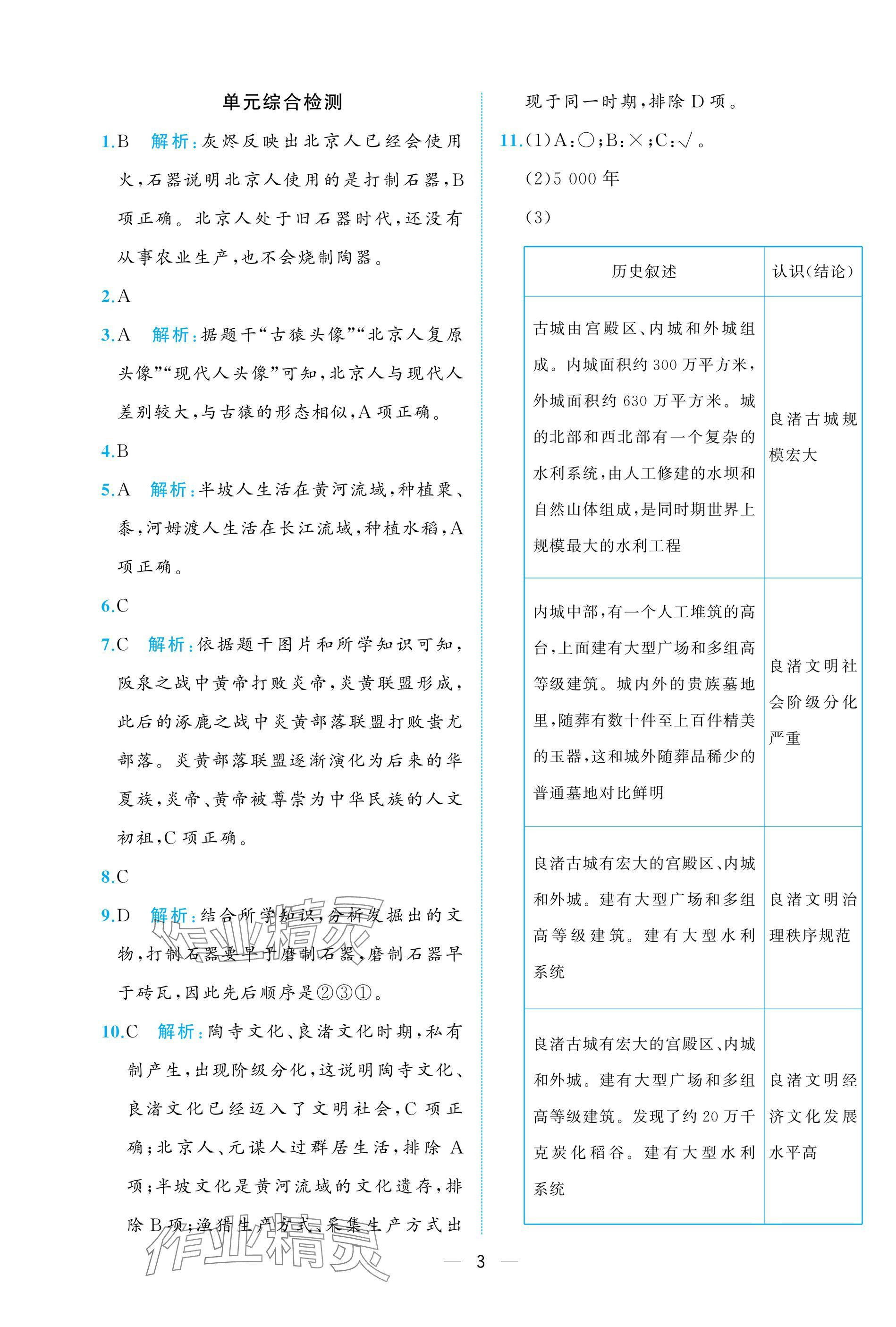 2024年人教金学典同步解析与测评七年级历史上册人教版重庆专版&nbsp;参考答案第3页