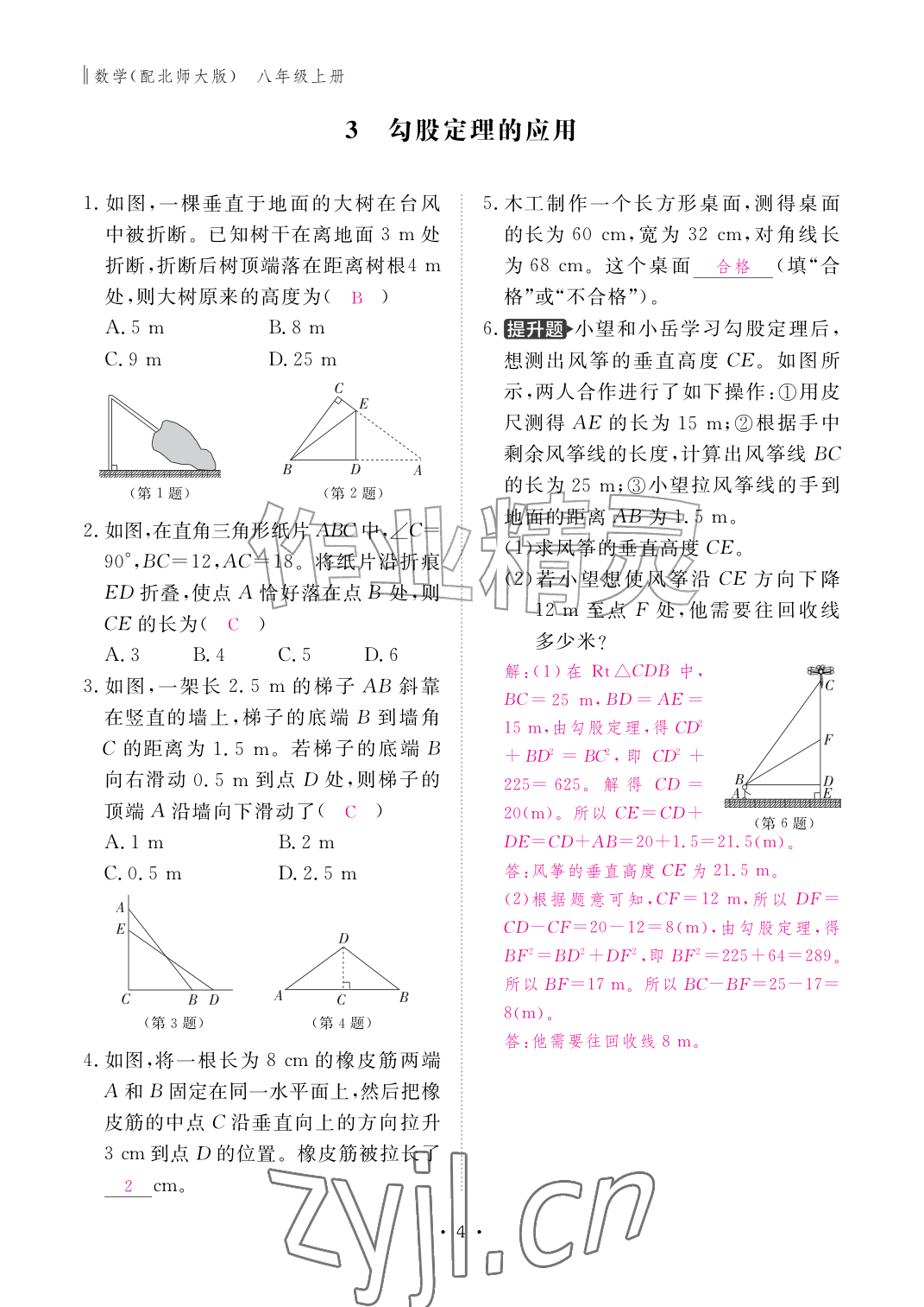 2026年作业本江西教育出版社八年级数学上册北师大版&nbsp;参考答案第4页