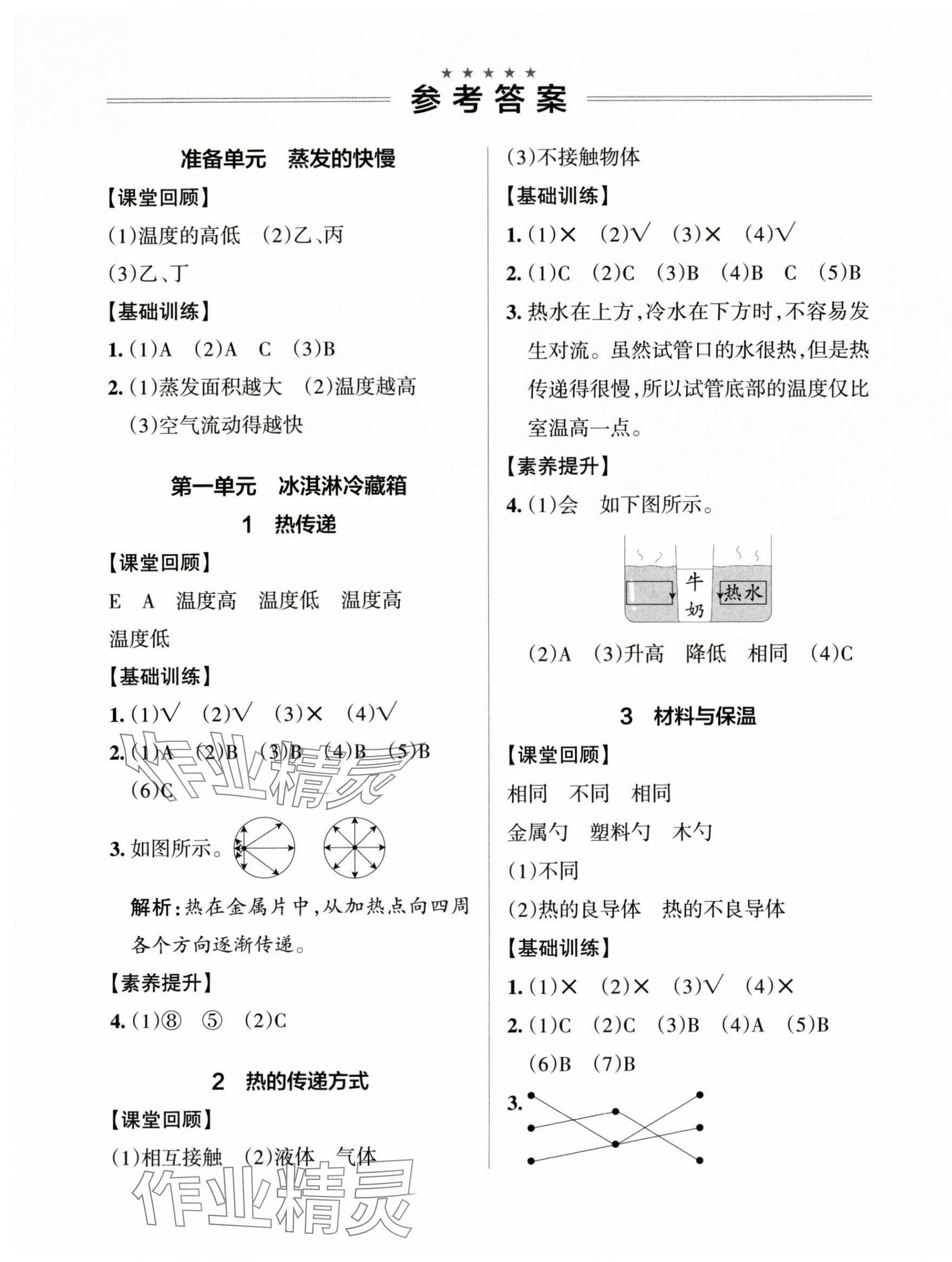 2025年小学学霸作业本五年级科学上册大象版河南专版&nbsp;参考答案第1页