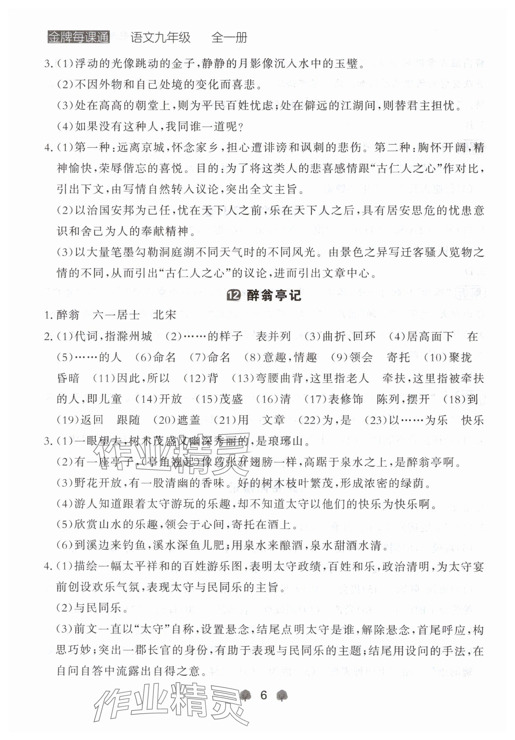 2024年点石成金金牌每课通九年级语文全一册人教版辽宁专版&nbsp;参考答案第6页