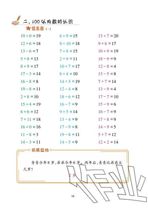 2025年口算天天练青岛出版社一年级数学下册青岛版&nbsp;参考答案第14页