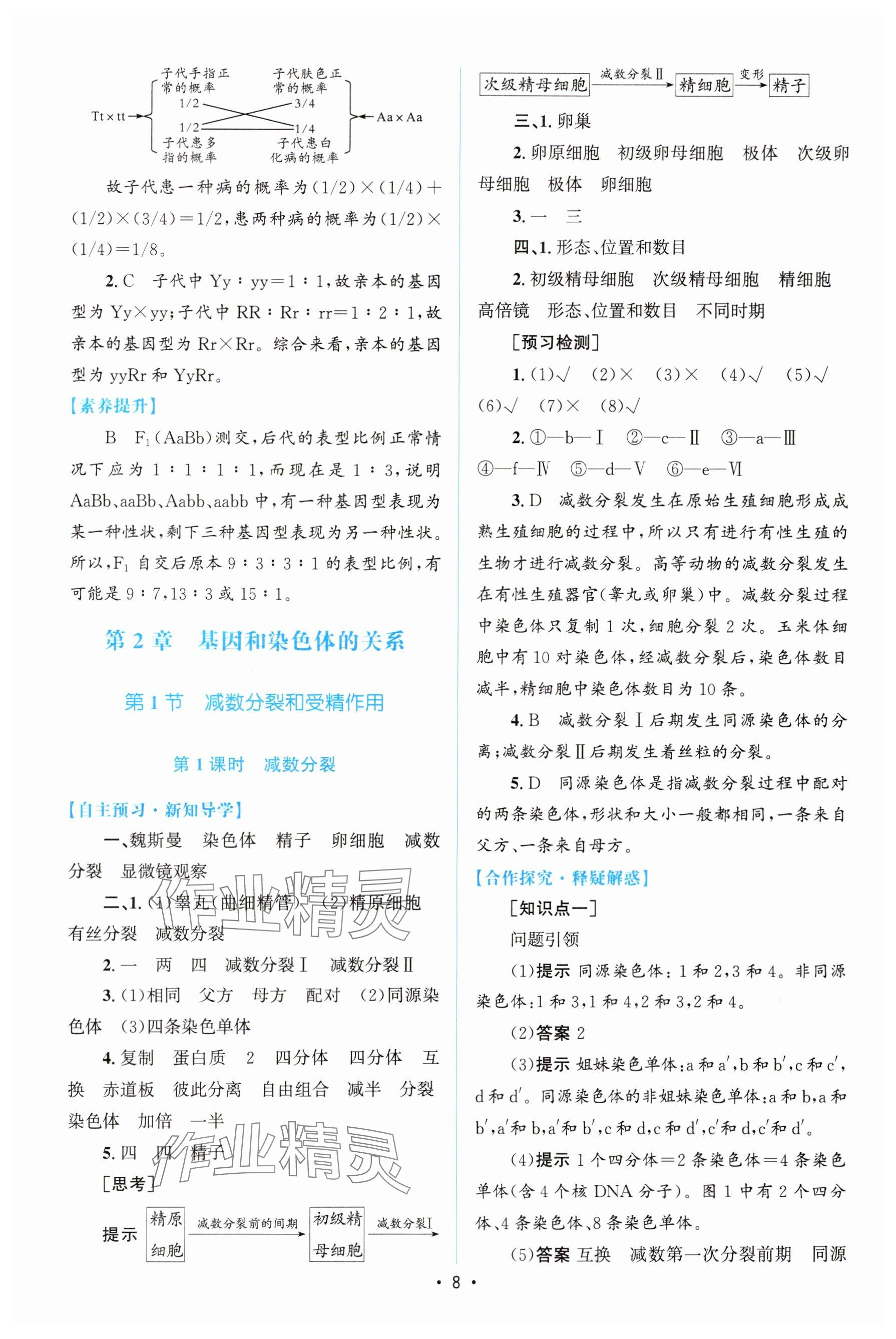 2024年高中同步测控优化设计高中生物必修2人教版增强版&nbsp;参考答案第7页
