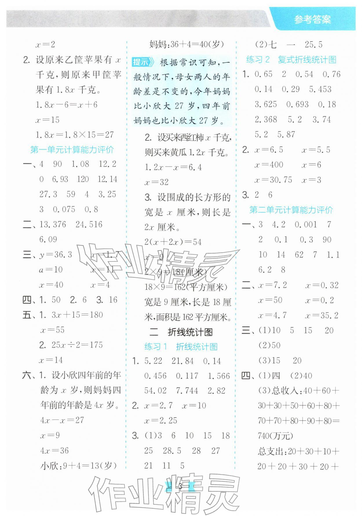 2026年口算心算速算天天练江苏人民出版社五年级数学下册苏教版&nbsp;参考答案第3页