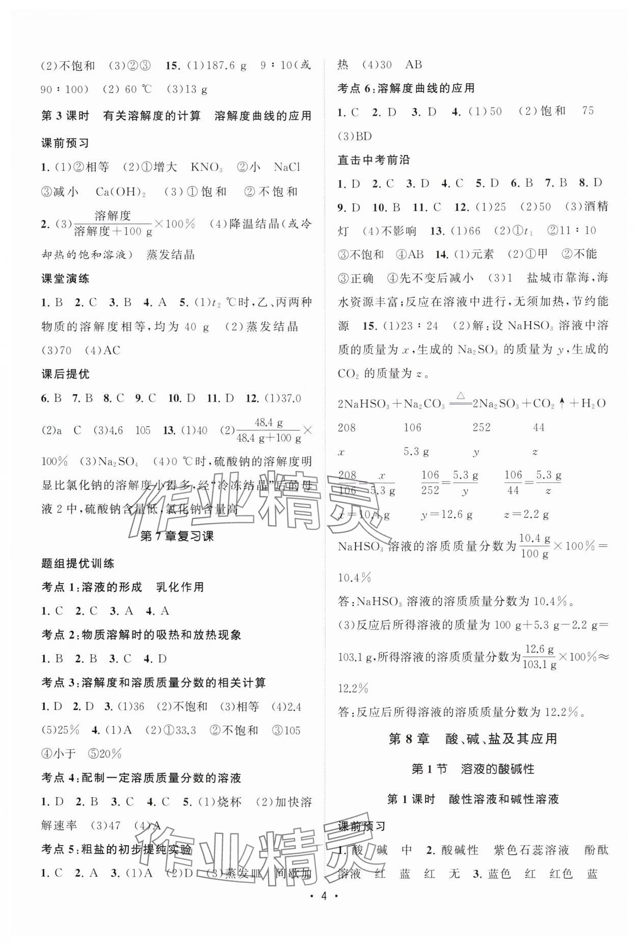 2025年课时提优计划作业本九年级化学下册沪教版&nbsp;参考答案第4页