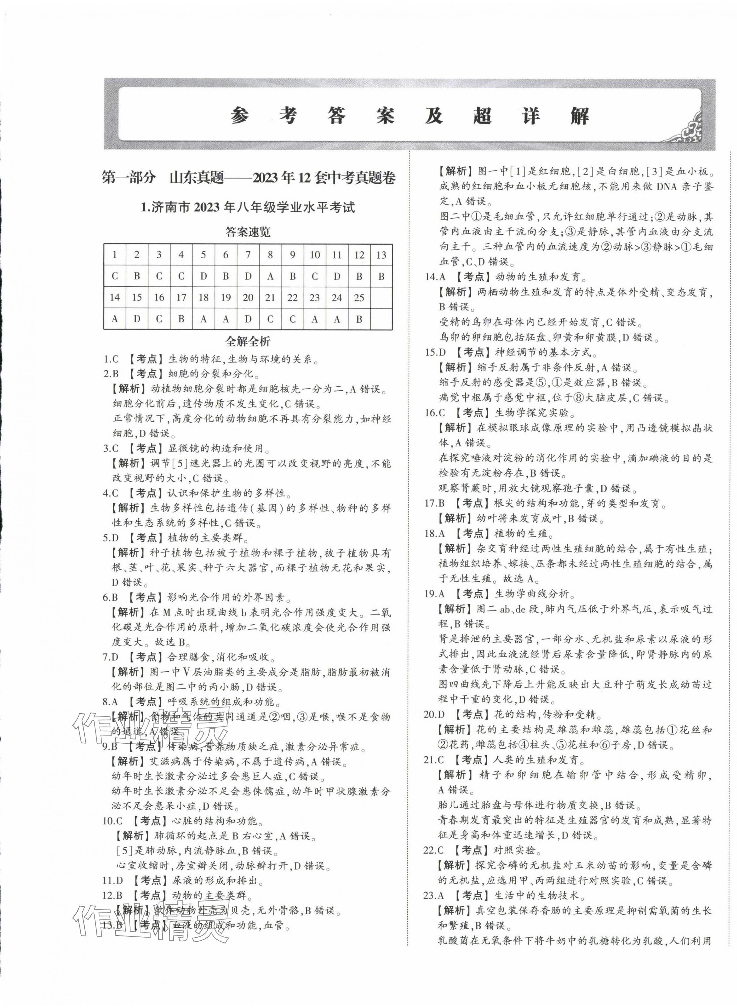 2024年星跃龙门中考真题汇编卷生物山东专版&nbsp;第1页