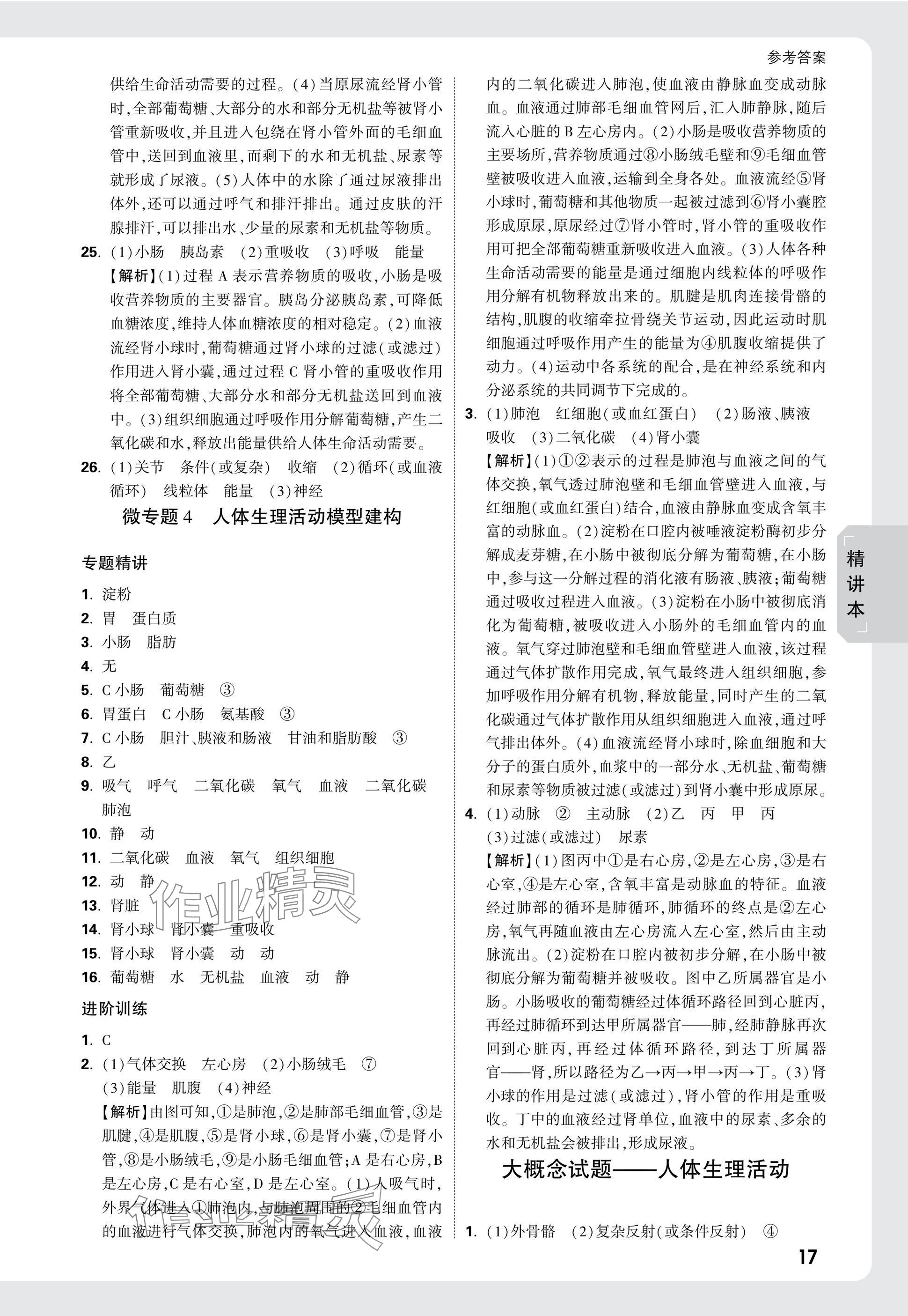 2025年万唯中考试题研究生物福建专版&nbsp;参考答案第17页