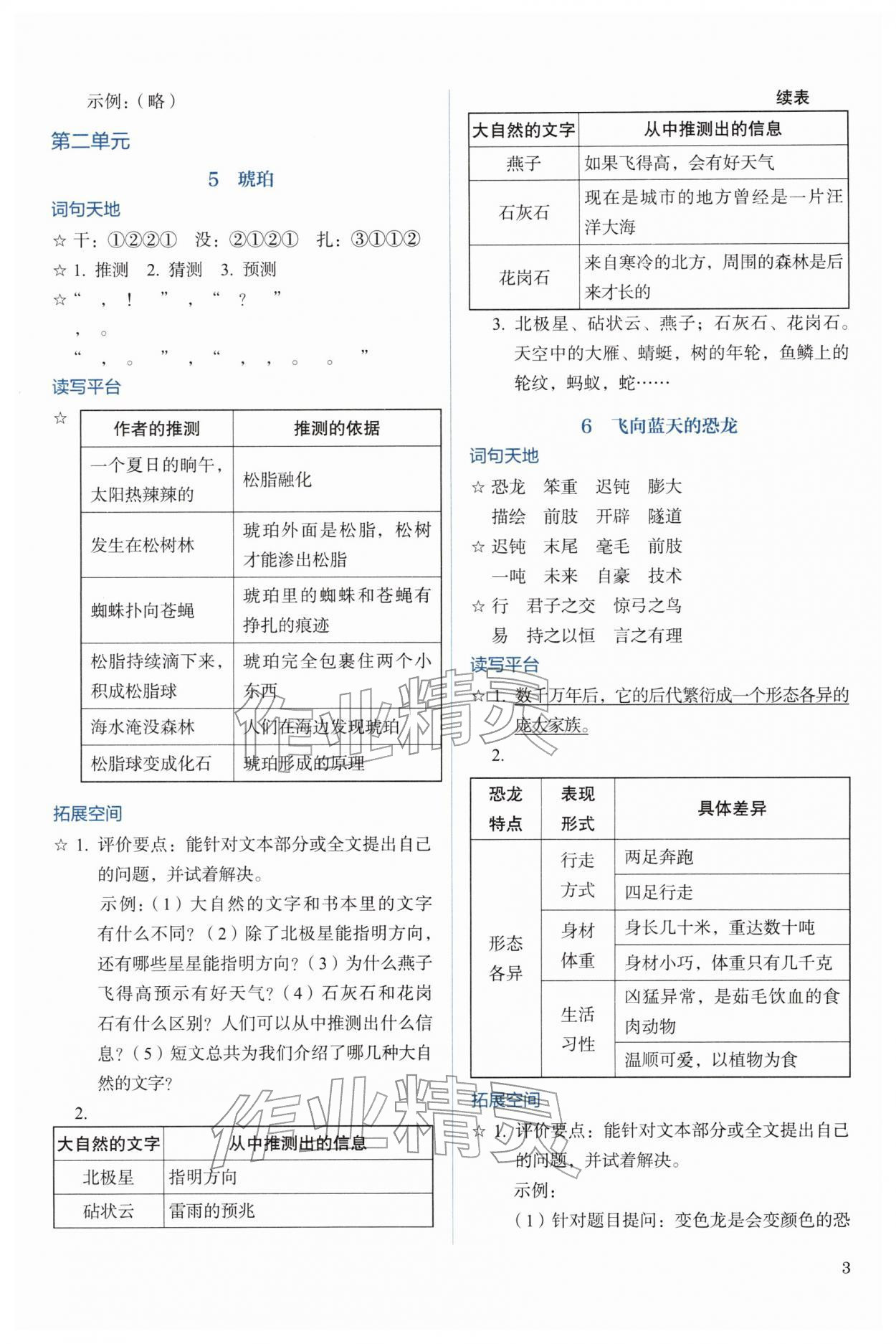 2026年人教金学典同步解析与测评四年级语文下册人教版&nbsp;参考答案第3页