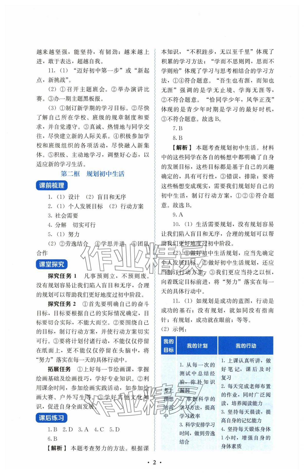 2025年人教金学典同步解析与测评七年级道德与法治上册人教版&nbsp;第2页