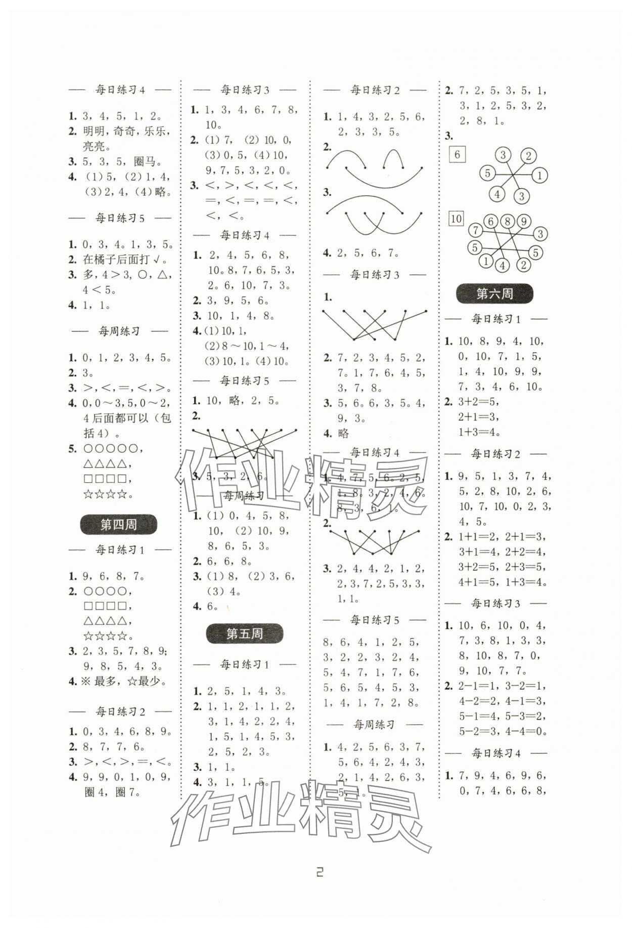2023年小学数学计算百分百一年级上册苏教版&nbsp;参考答案第2页