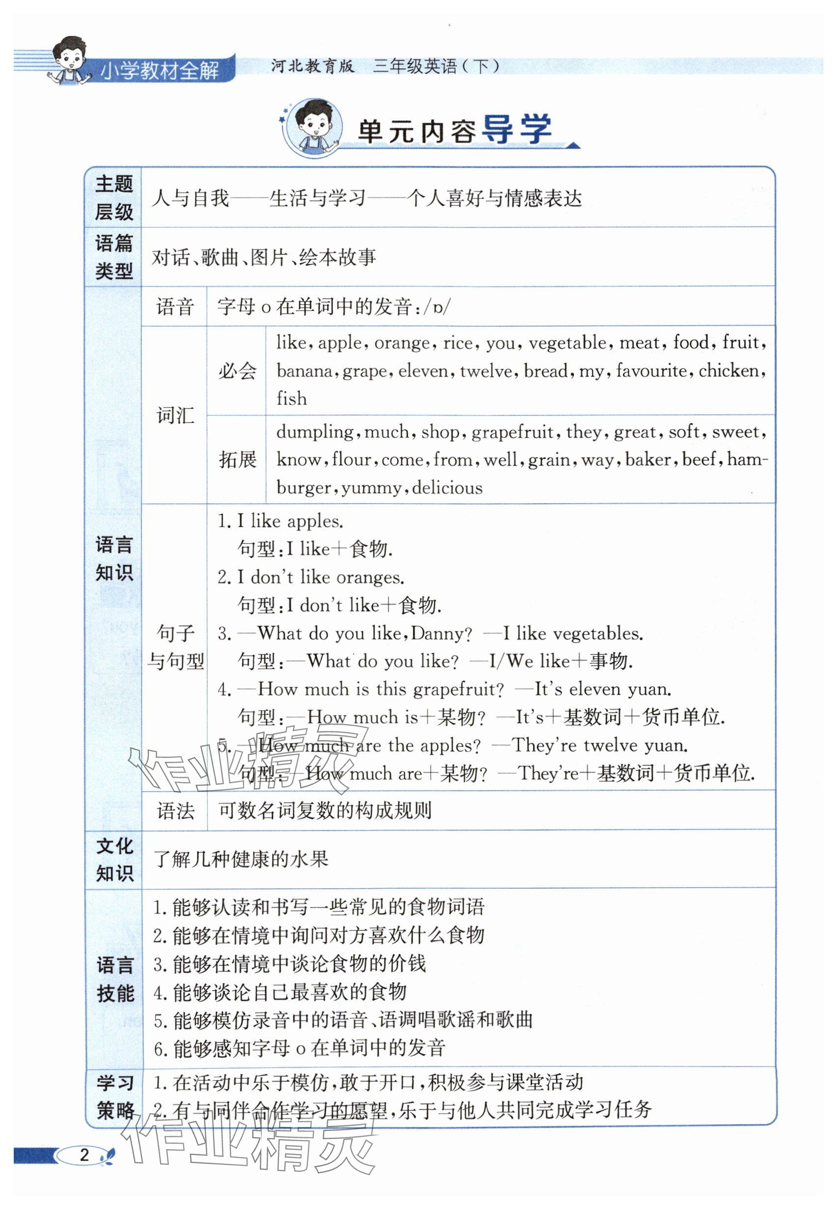 2025年教材课本三年级英语下册冀教版&nbsp;参考答案第2页