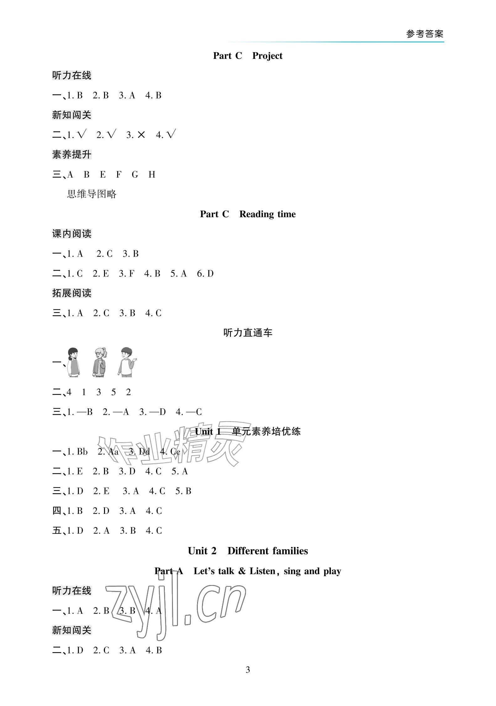 2026年英语作业三年级上册人教版宁夏专版&nbsp;参考答案第3页