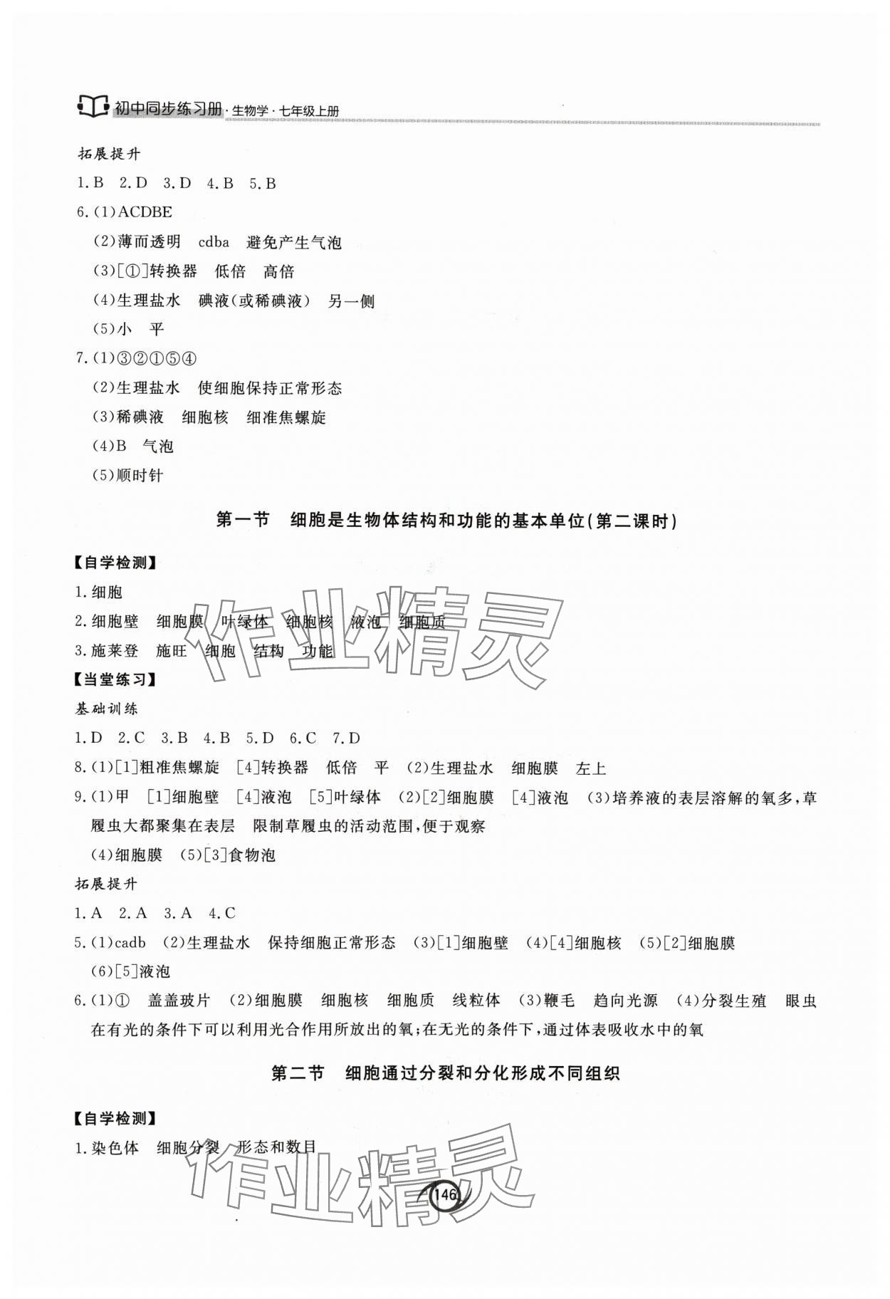2024年同步练习册七年级生物上册济南版西安出版社&nbsp;参考答案第4页
