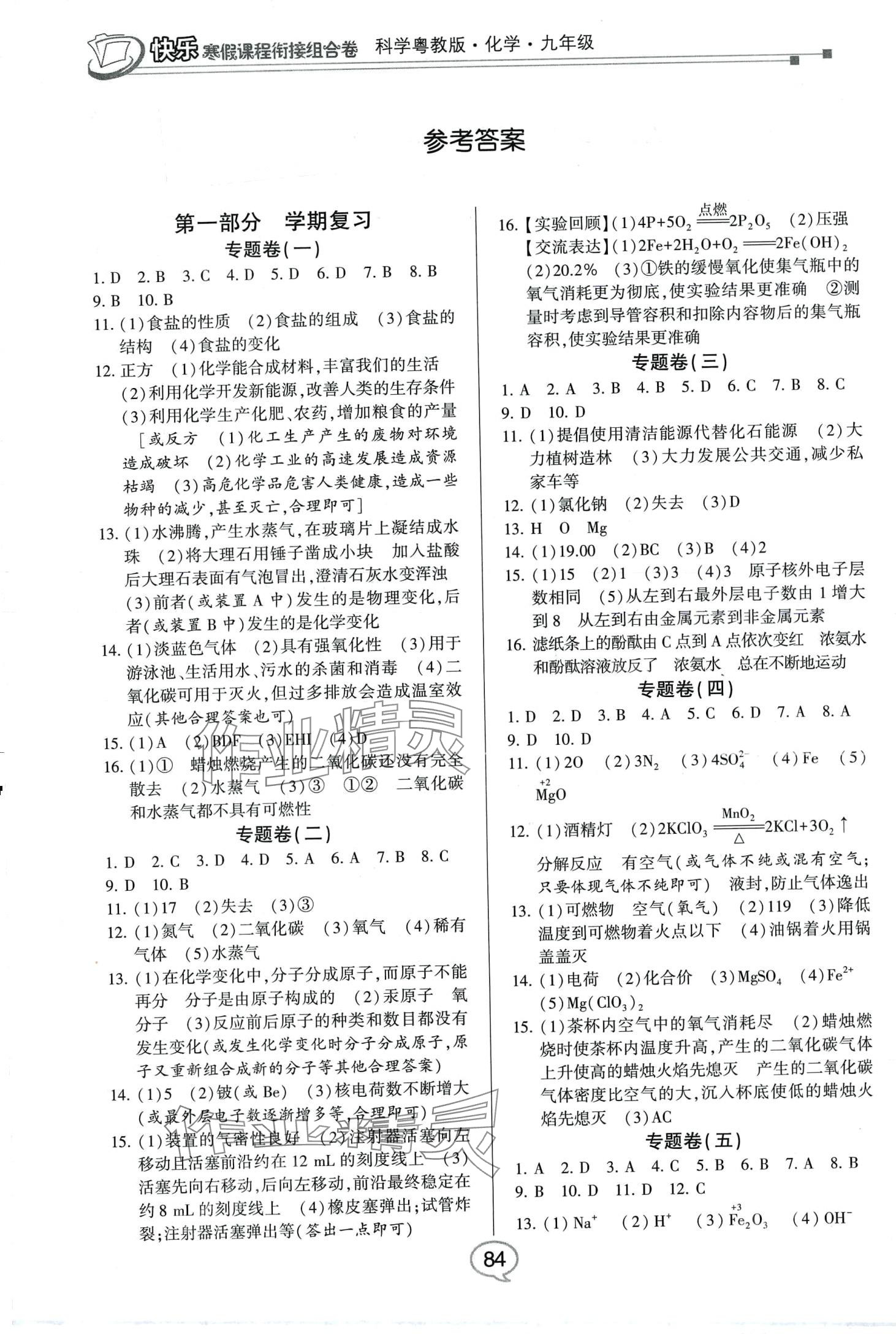 2024年快乐寒假课程衔接组合卷九年级化学科粤版&nbsp;第1页