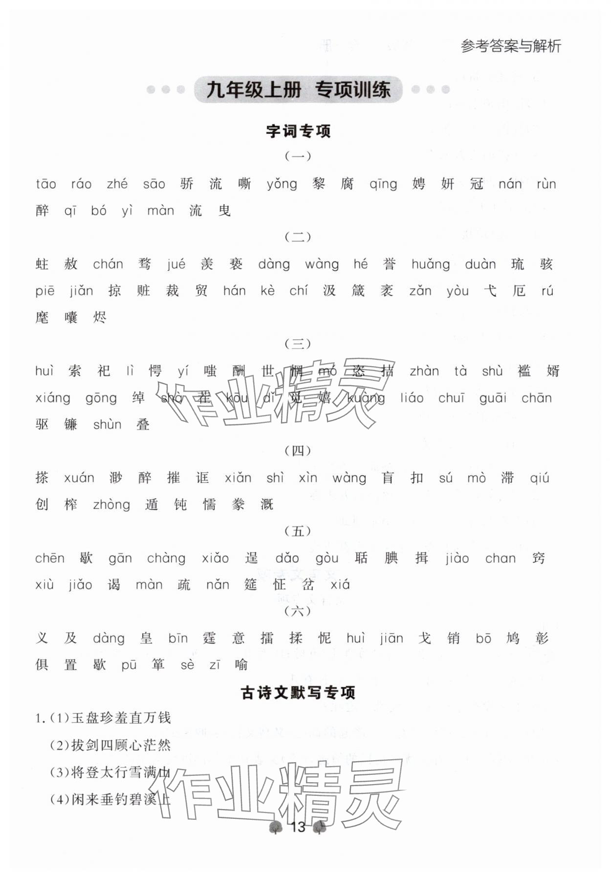 2024年点石成金金牌每课通九年级语文全一册人教版辽宁专版&nbsp;参考答案第13页