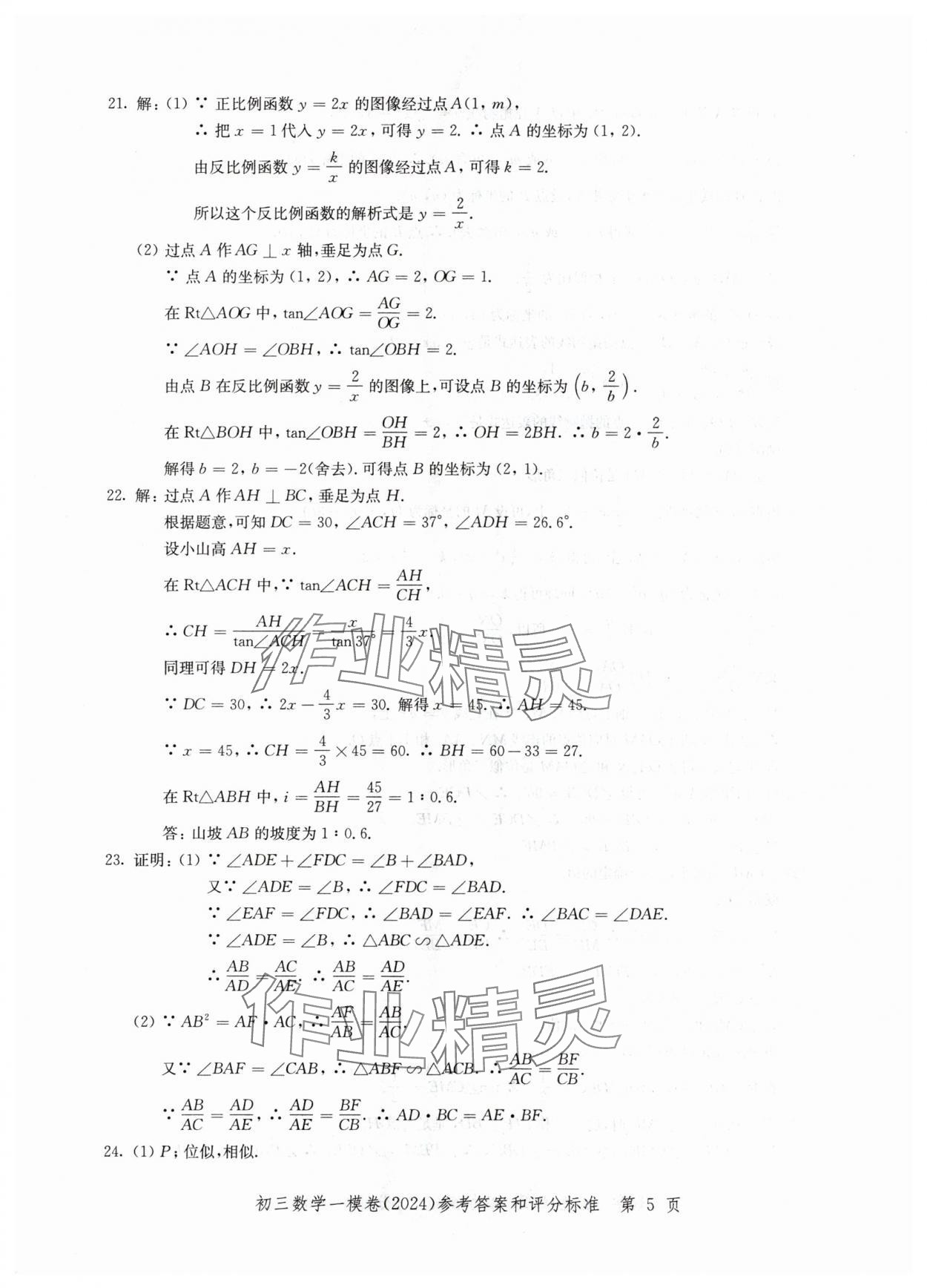2024年文化课强化训练数学&nbsp;参考答案第5页
