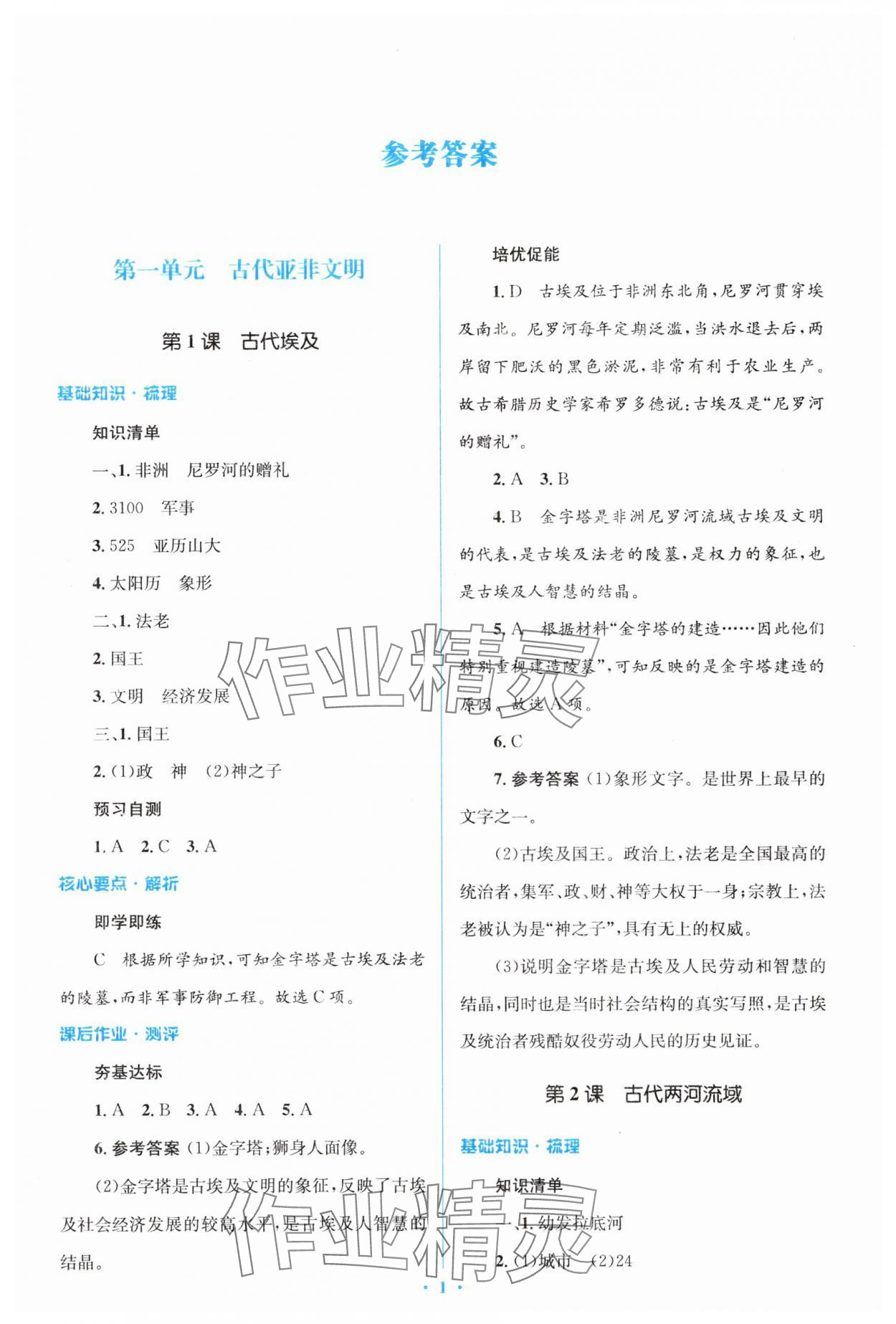 2025年同步解析与测评学考练九年级历史上册人教版&nbsp;参考答案第1页