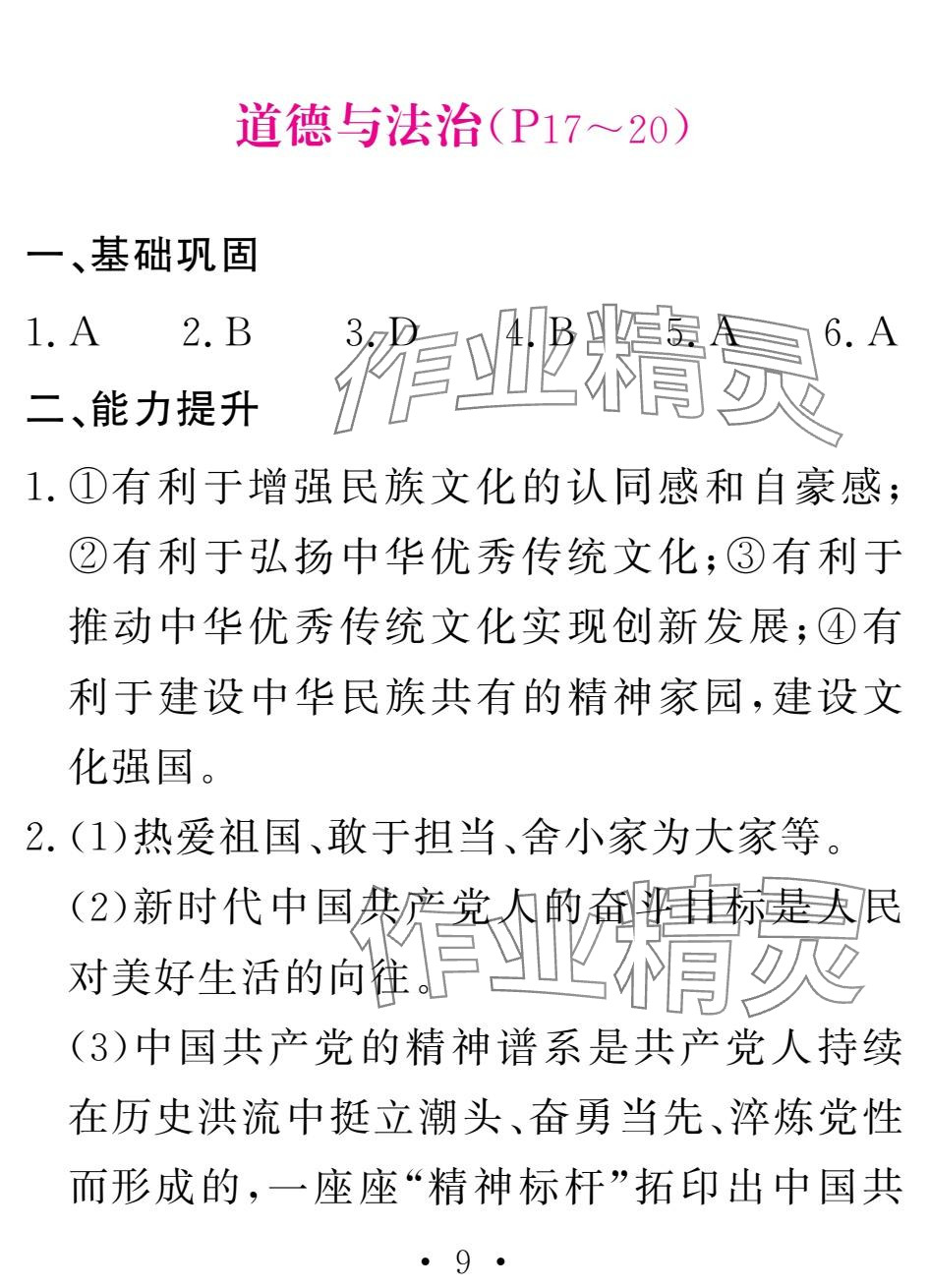 2025年天舟文化精彩寒假团结出版社九年级综合&nbsp;参考答案第9页