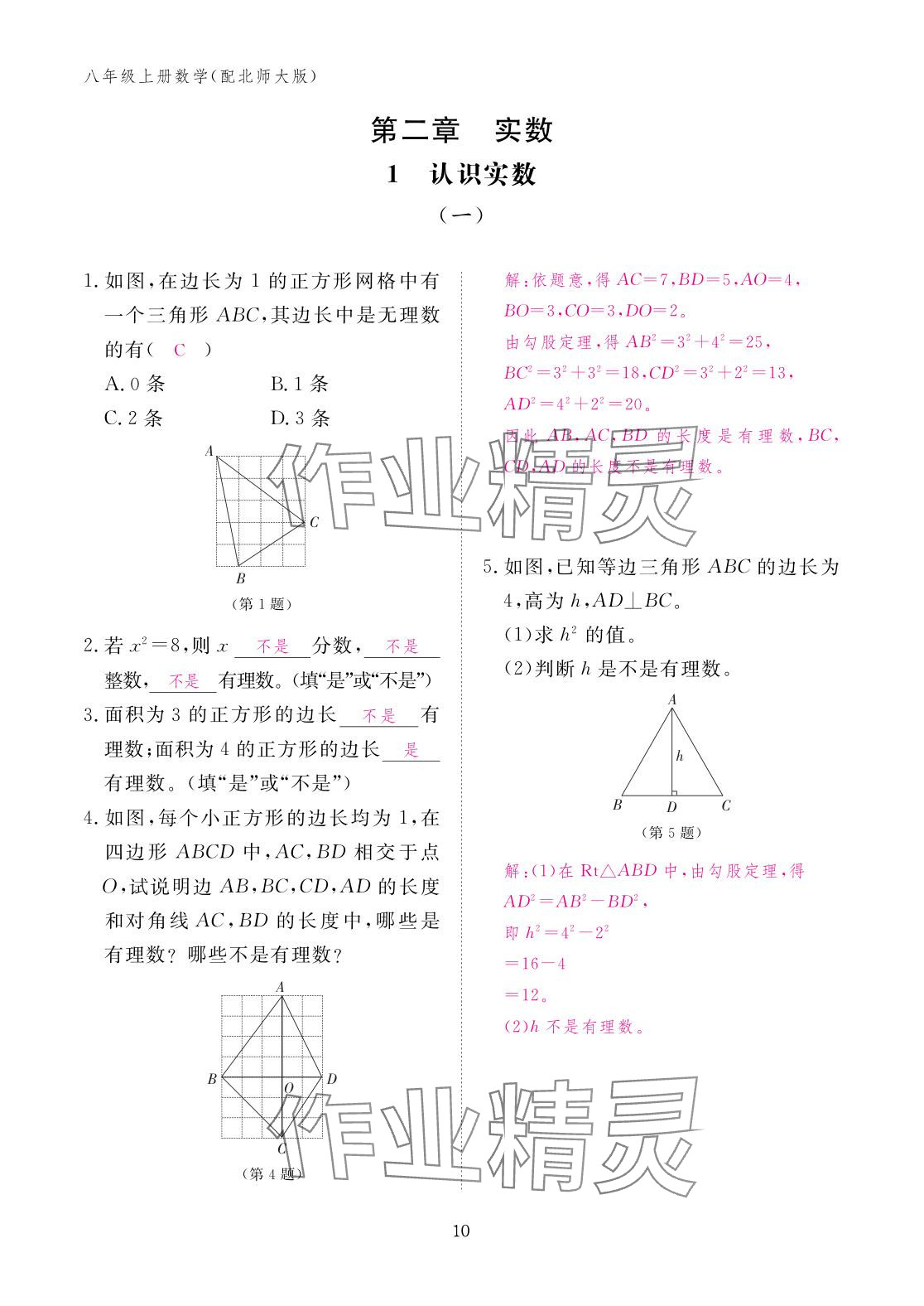 2025年作业本江西教育出版社八年级数学上册北师大版&nbsp;参考答案第10页