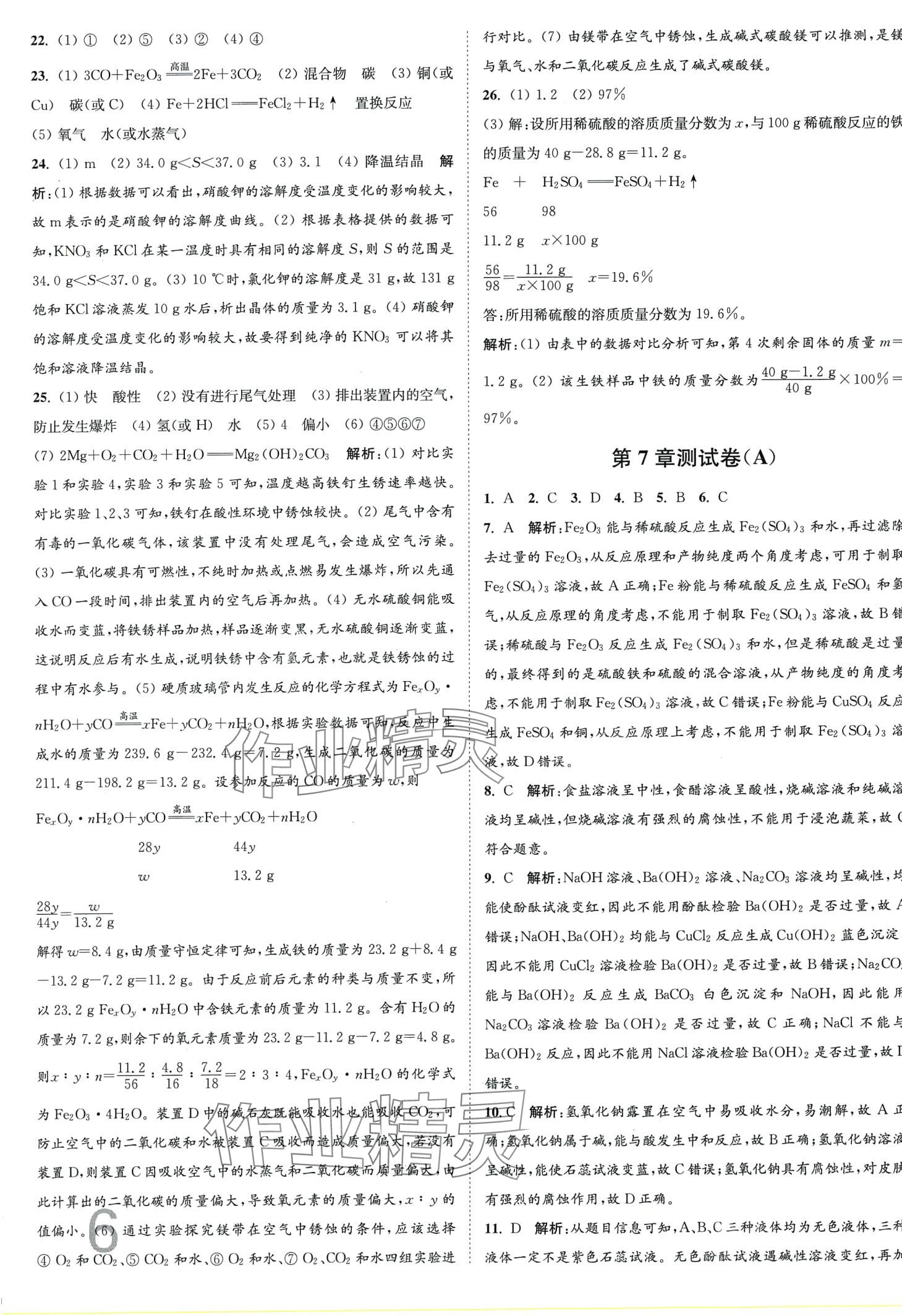 2024年江苏密卷九年级化学下册沪教版&nbsp;第6页
